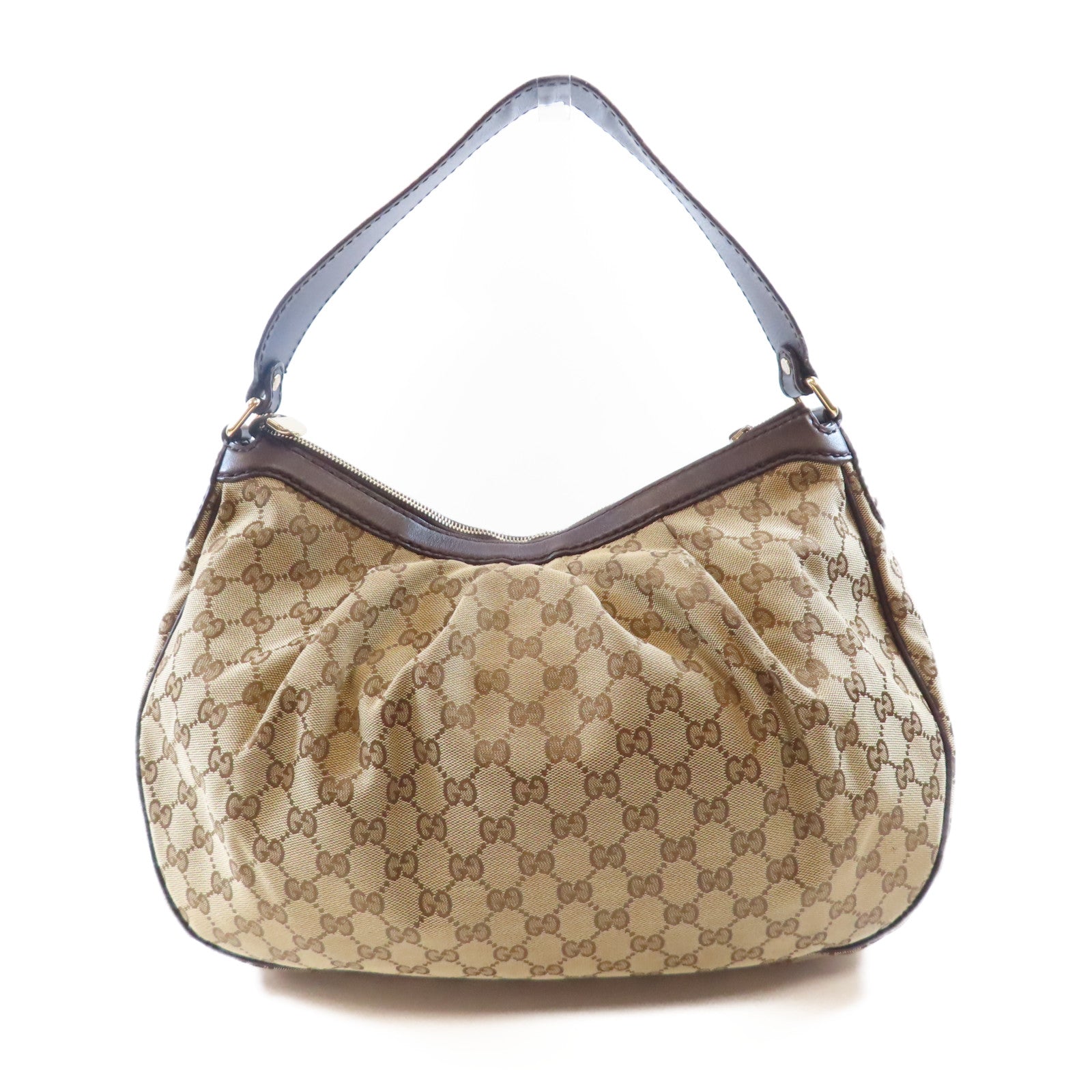 GUCCI 帆布Sukey Hobo金扣肩背袋棕色