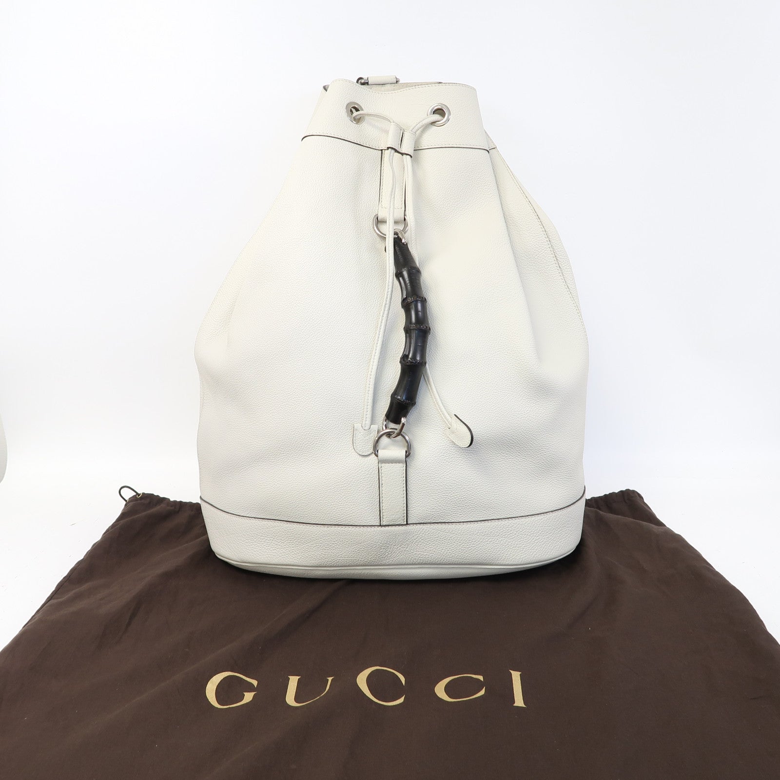 GUCCI 牛皮皮革Rucksack銀扣背包白色
