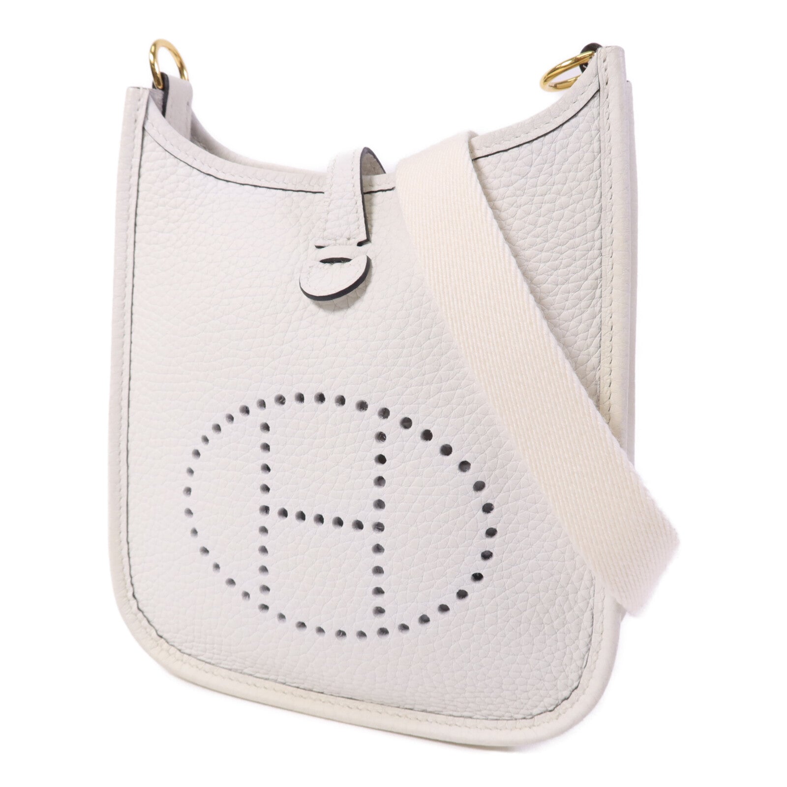 HERMES Clemence皮革Evelyne TPM金扣肩背袋New White