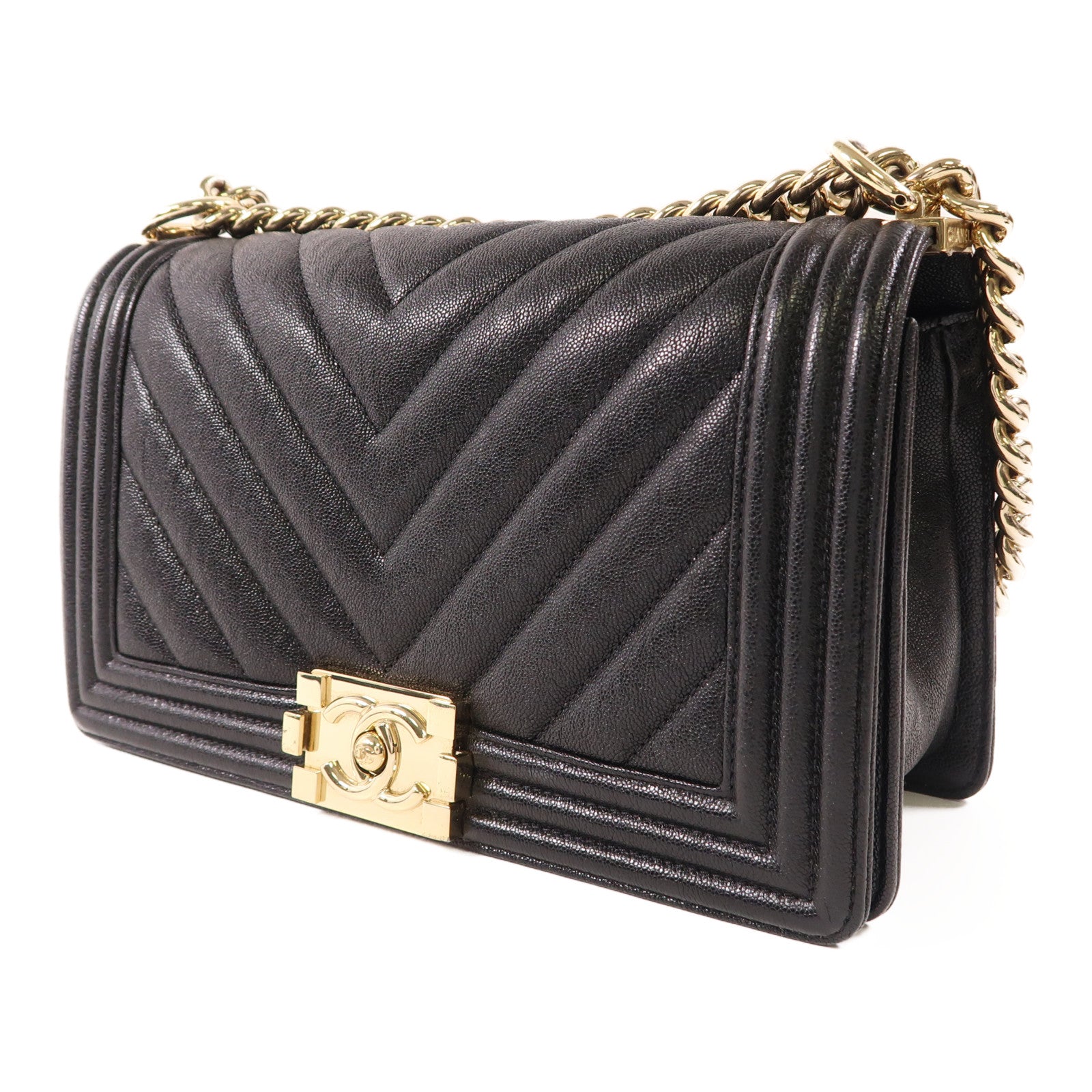 CHANEL CC GHW Boy 25 Shoulder Bag Calfskin Leather Black