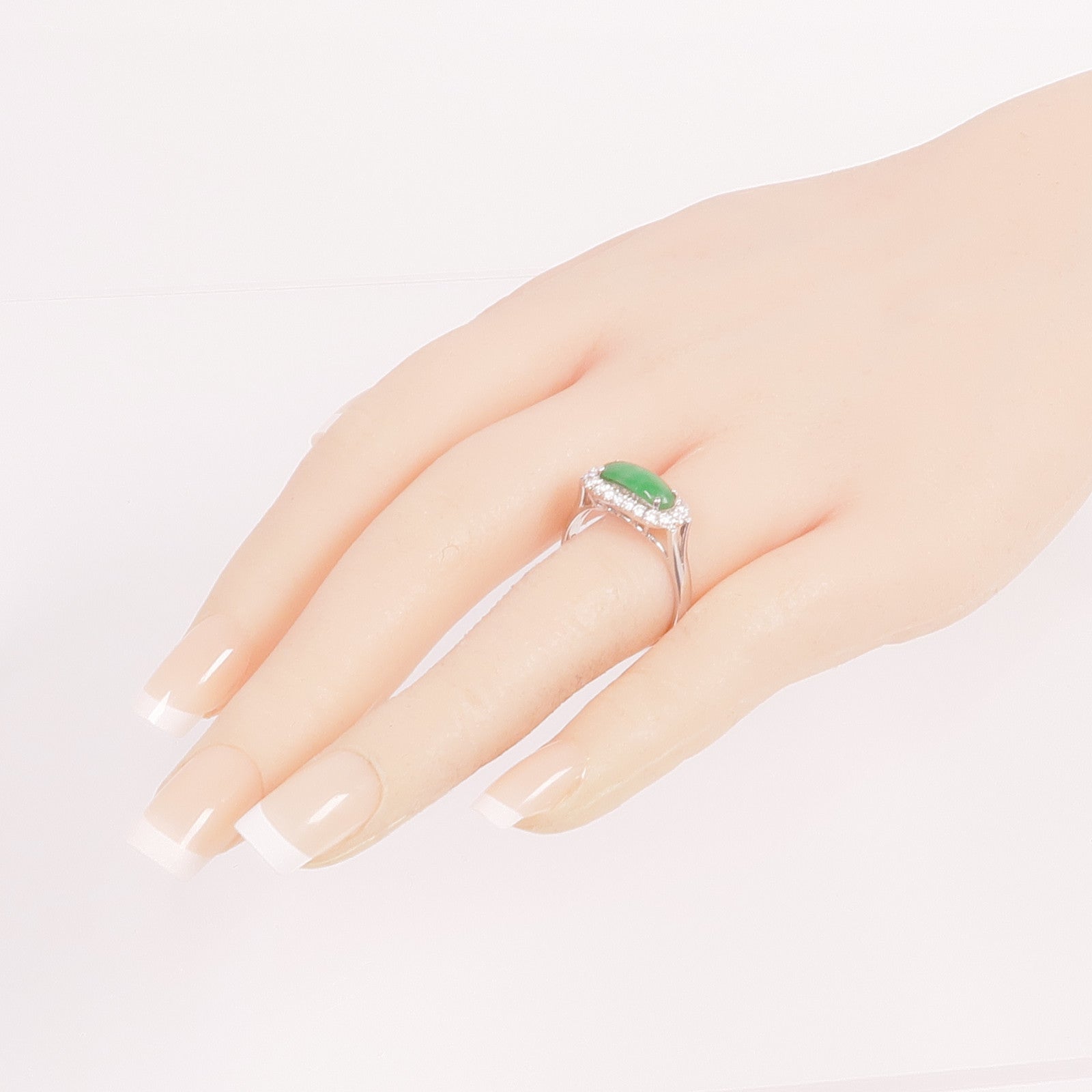 JEWELRY 18K白金Jade Diamond Ring翡翠/鑽石戒指US#9.25