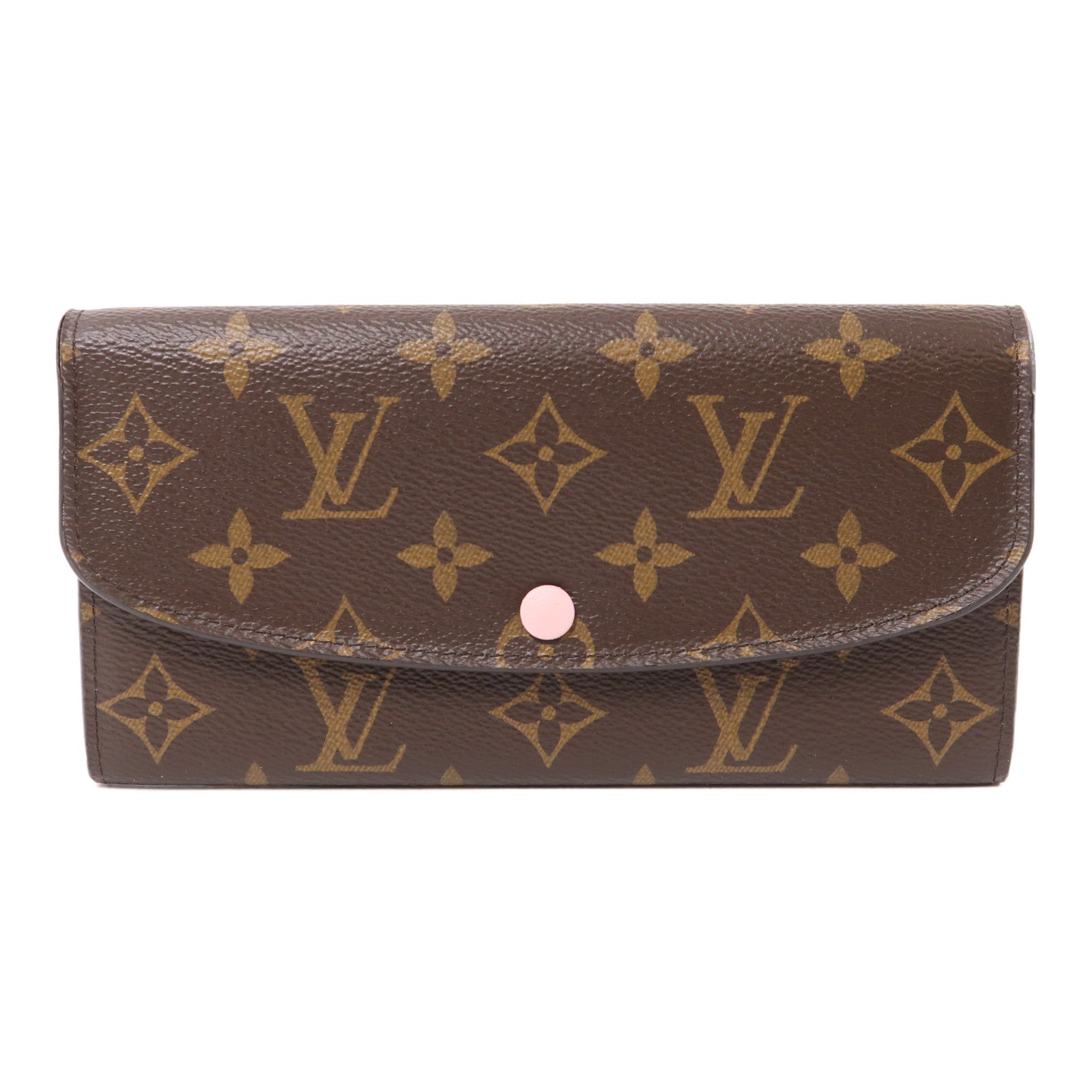 LOUIS VUITTON Monogram Emilie金扣長錢包棕色/粉紅色