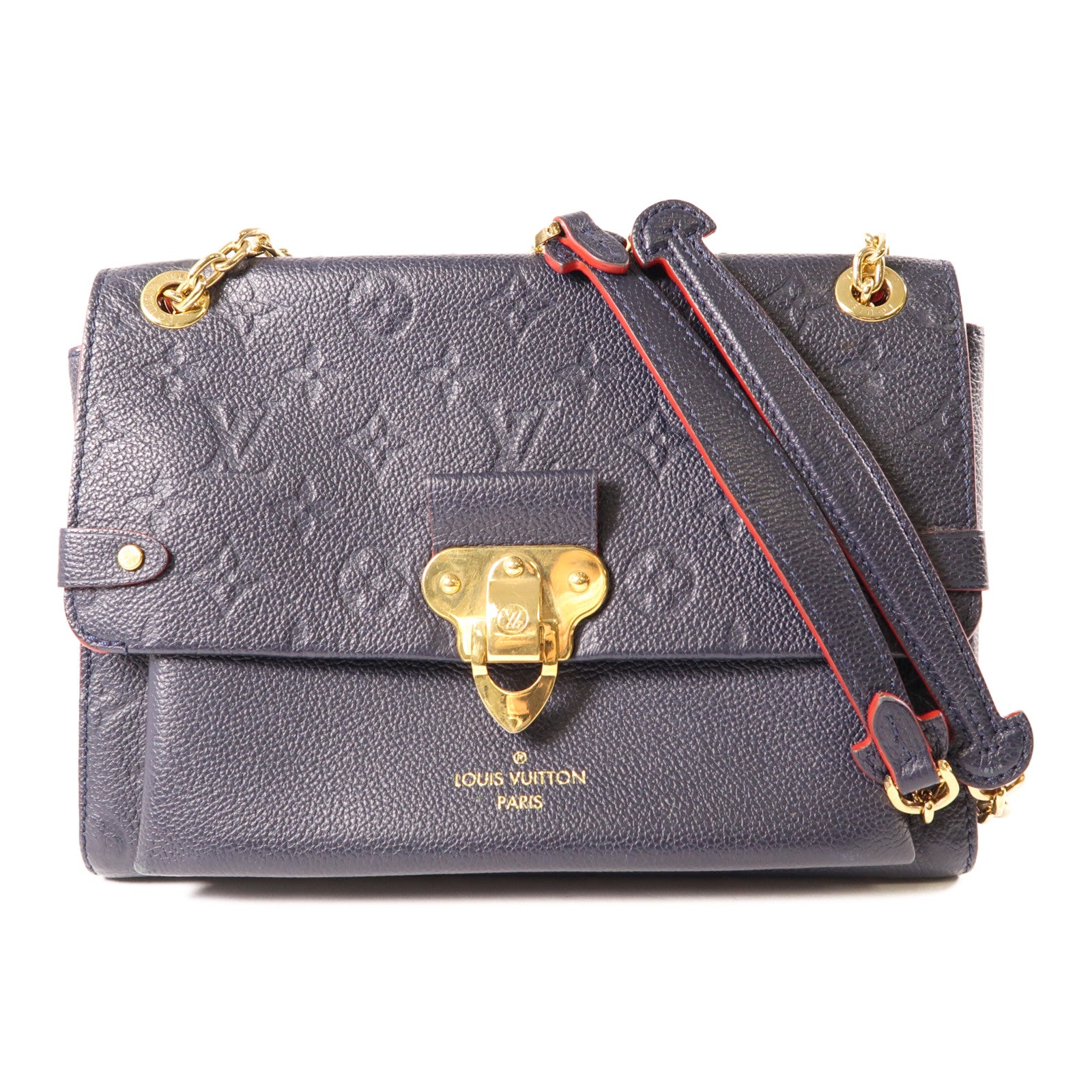 LOUIS VUITTON Monogram Empreinte Vavin PM金扣肩背袋深藍色