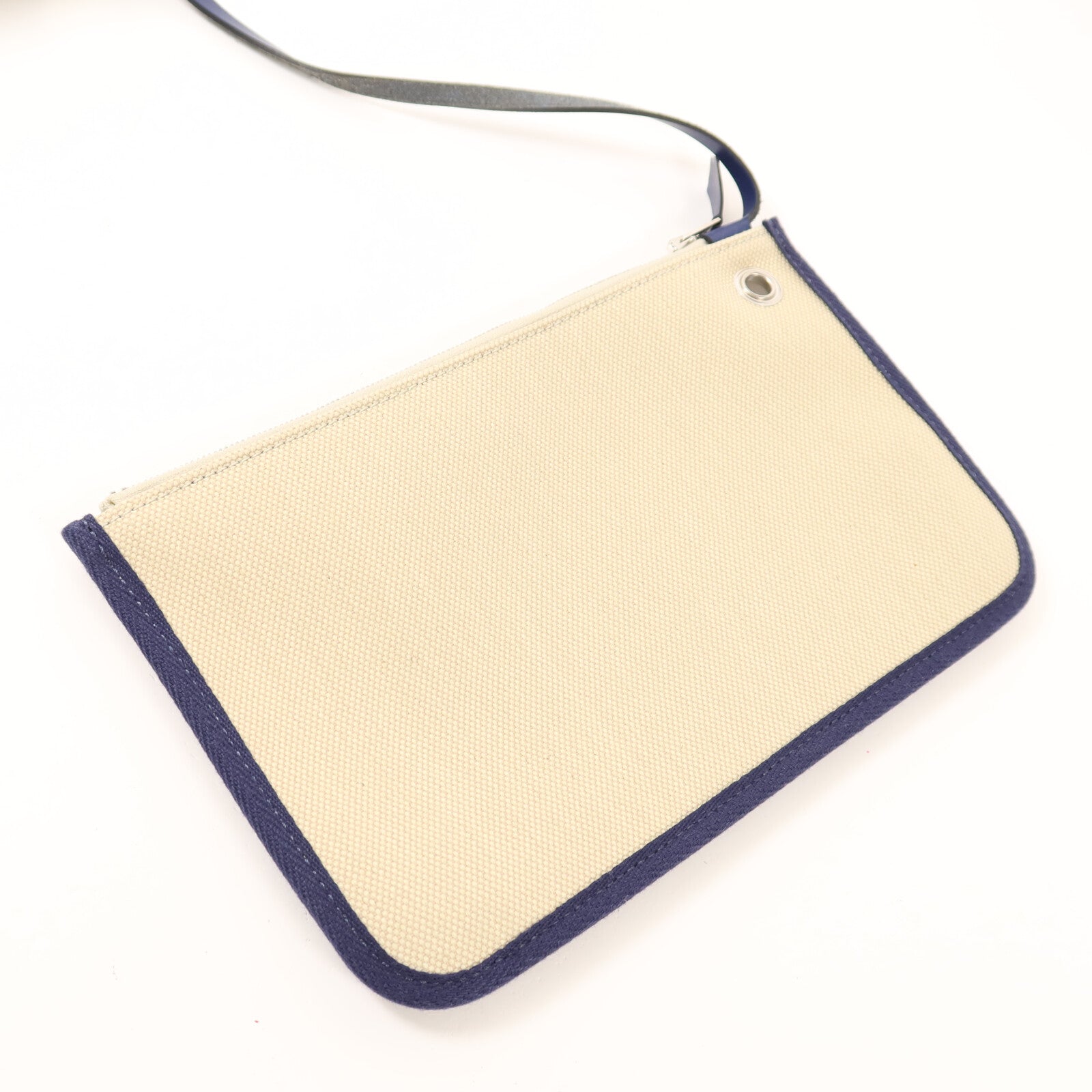 HERMES 帆布Herbag PM銀扣手挽肩背兩用袋Beige/Bleu Electrique