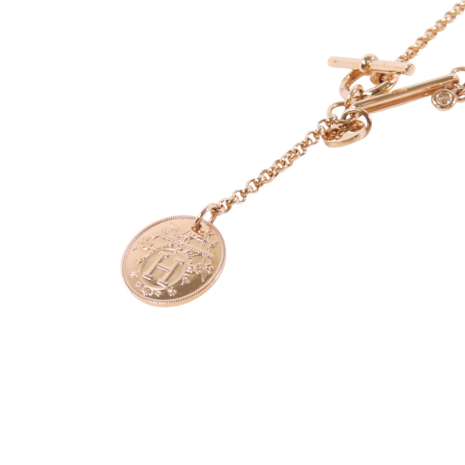 HERMES GHW Ex-Libris Small Diamond Pendent Necklace 18K Rose Gold
