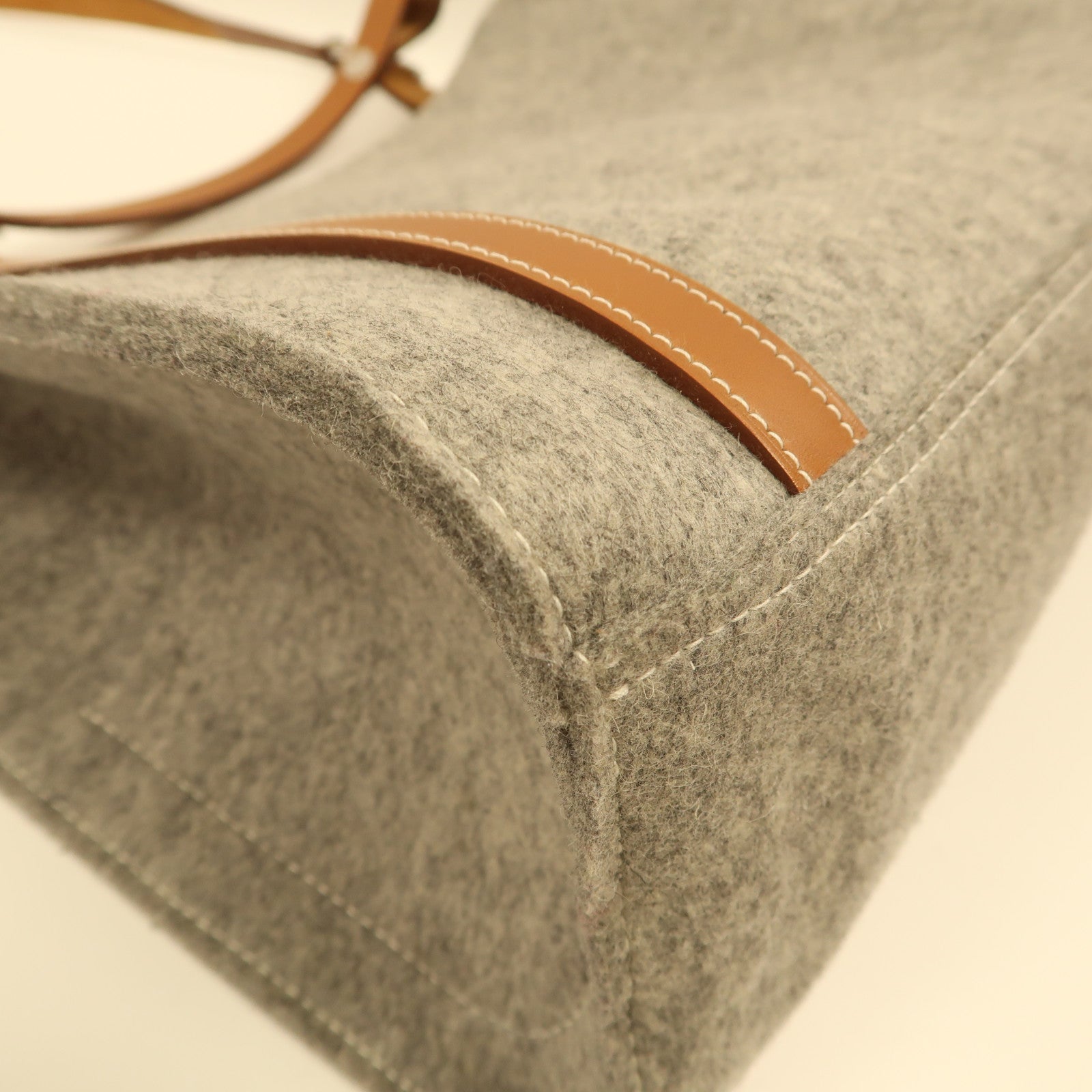 HERMES PHW Cavallic Shoulder Bag Tote Bag Felt Grey/Brown