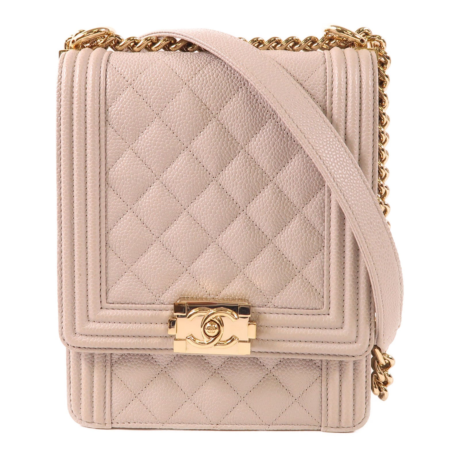 CHANEL CC GHW Boy Chain Shoulder Bag Calfskin Leather Grey