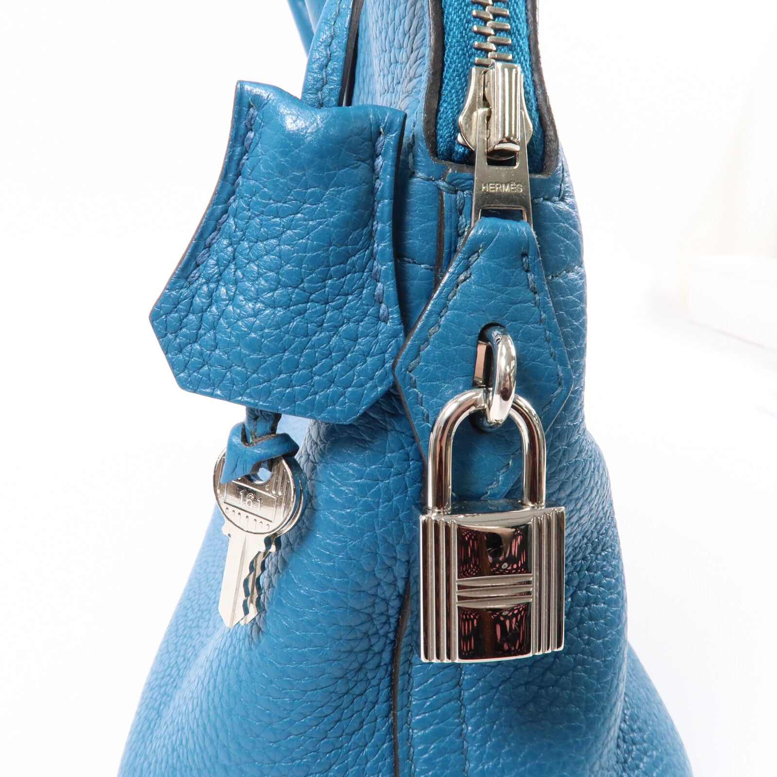 HERMES Clemence皮革Bolide 31銀扣手挽袋Bleu Izmir