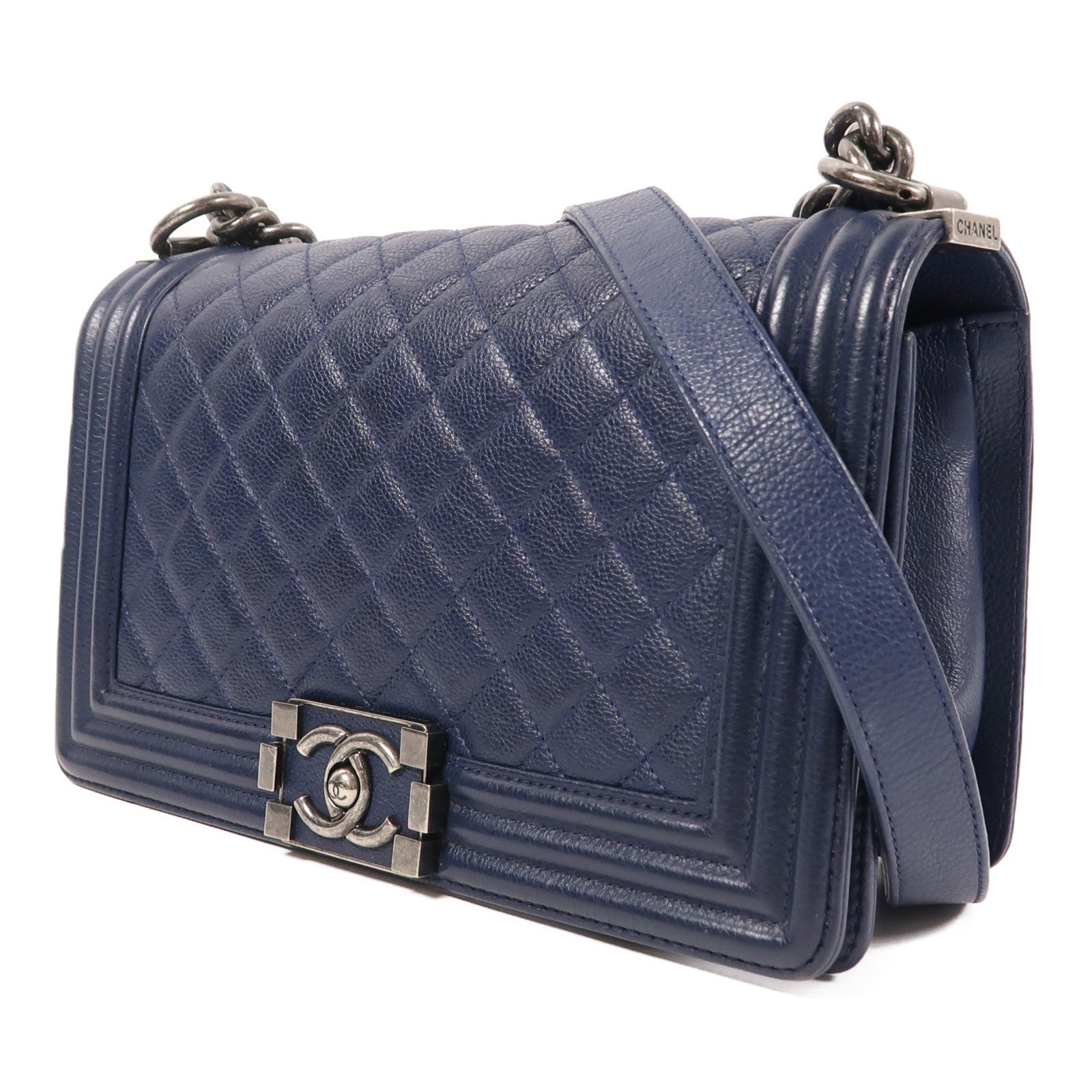 CHANEL 牛皮皮革Boy 25銀扣肩背袋