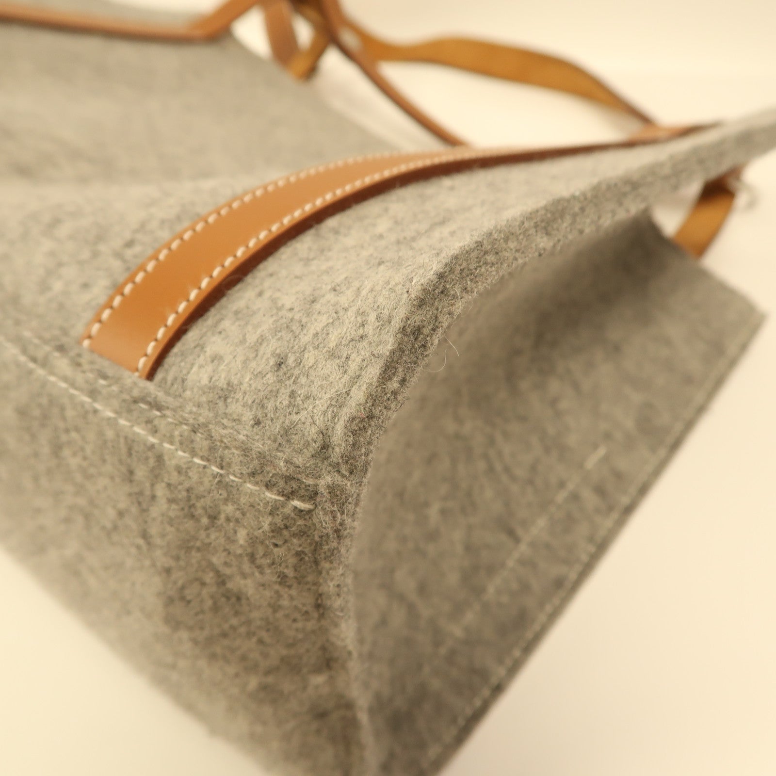 HERMES PHW Cavallic Shoulder Bag Tote Bag Felt Grey/Brown