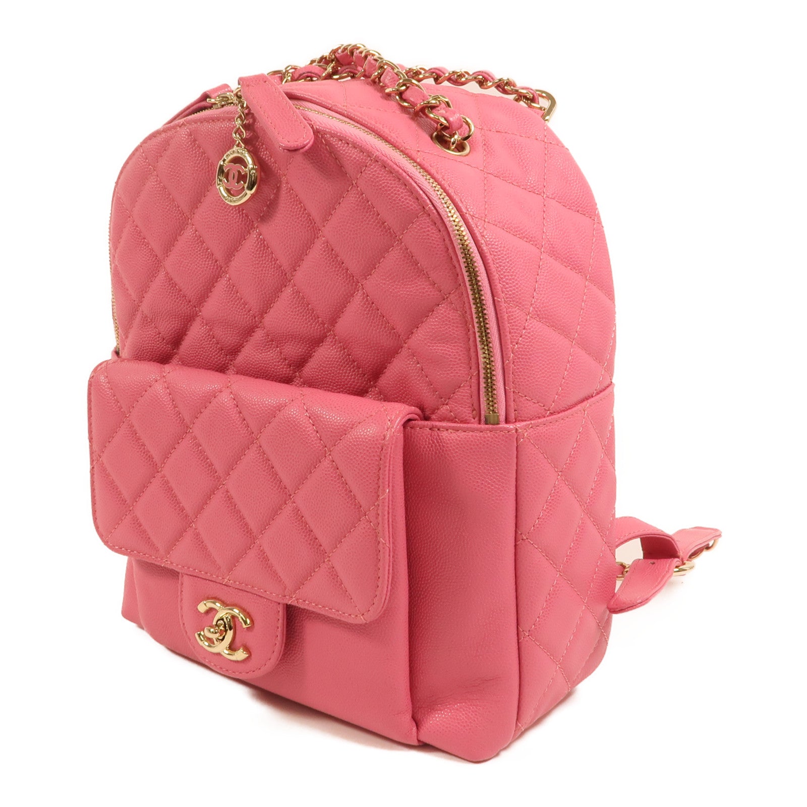 CHANEL 牛皮皮革Rucksack金扣鏈帶背包