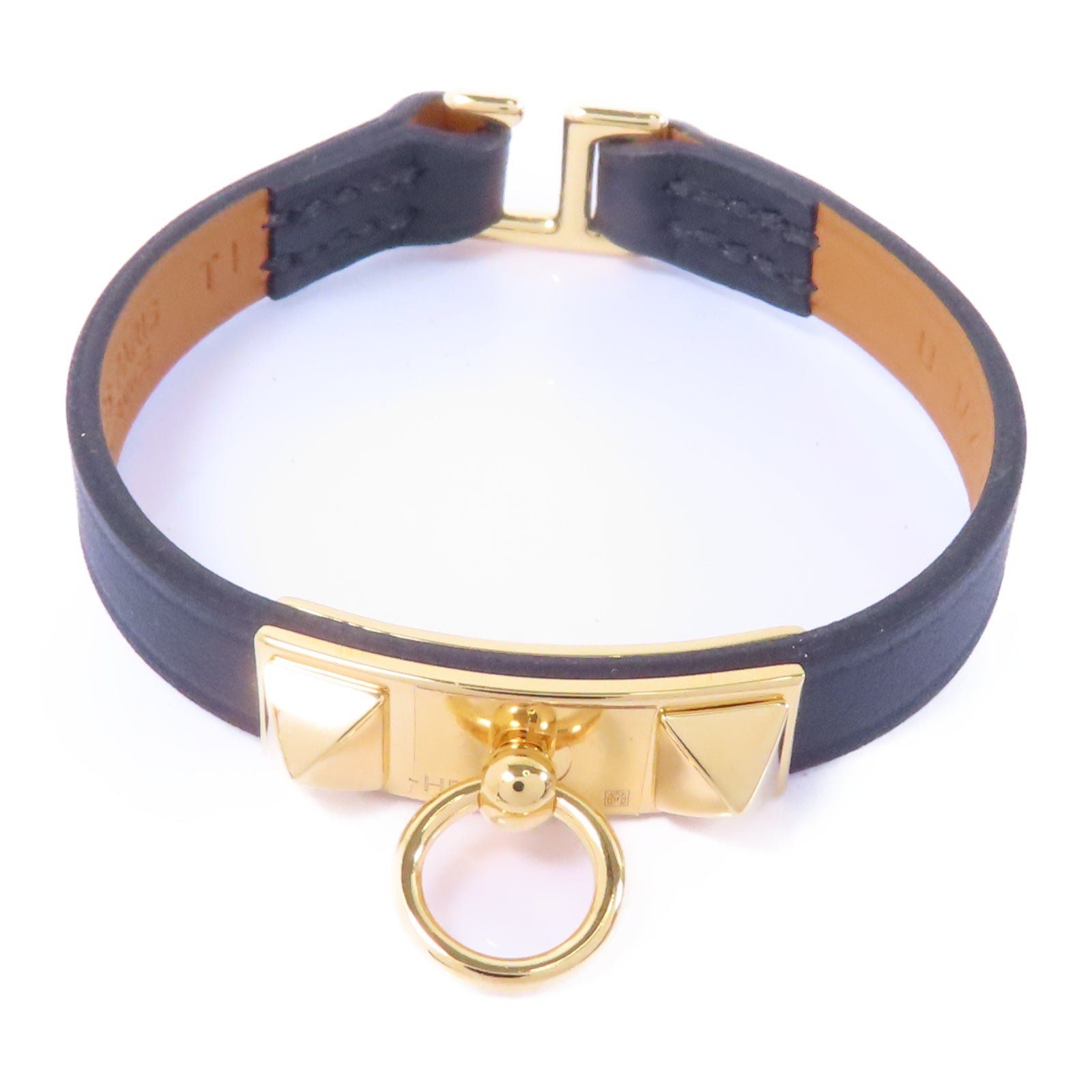 HERMES Epsom皮革Mini Rivate Bracelet手鏈Noir/黑色