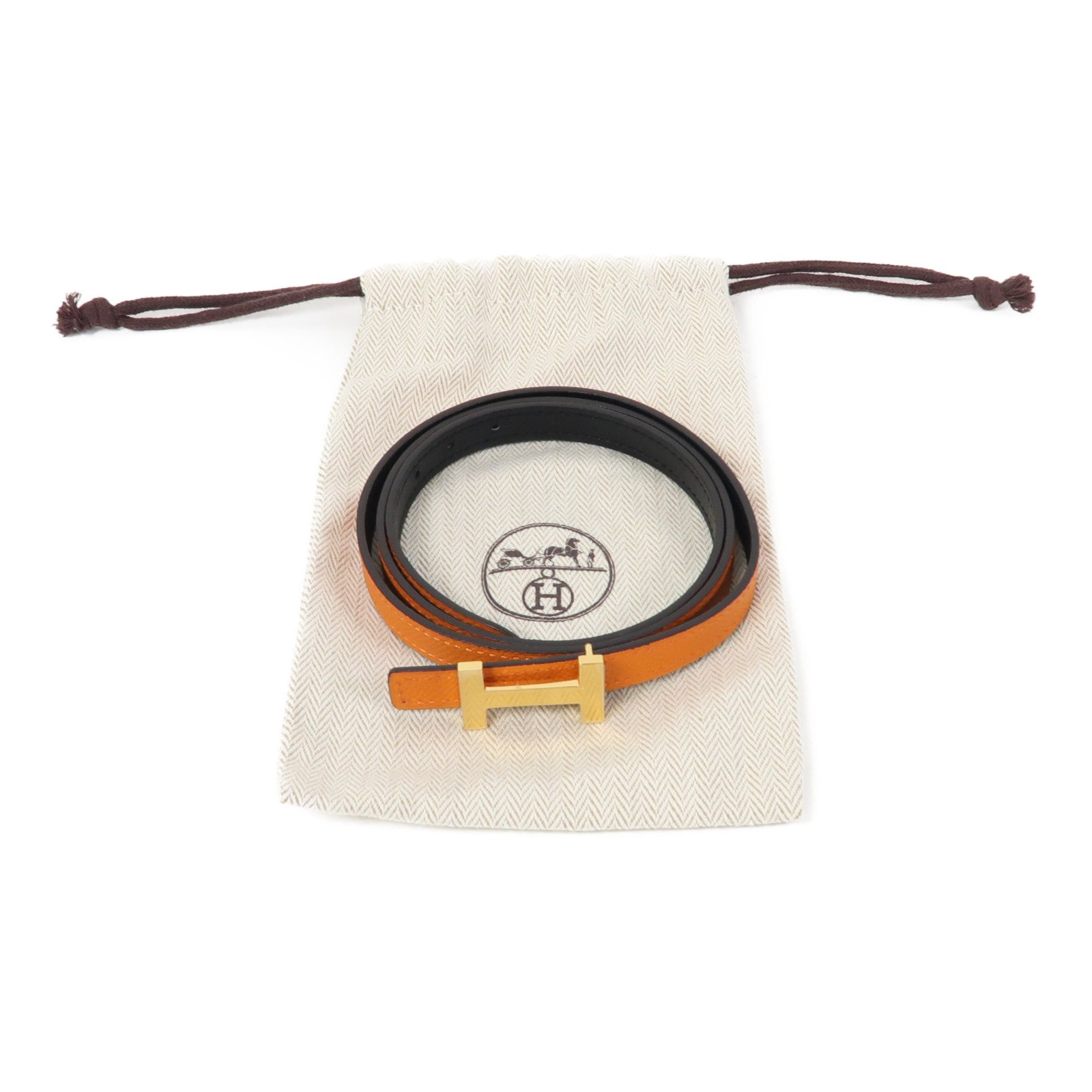 HERMES Epsom皮革/Swift皮革H Belt金扣皮帶橙色/黑色