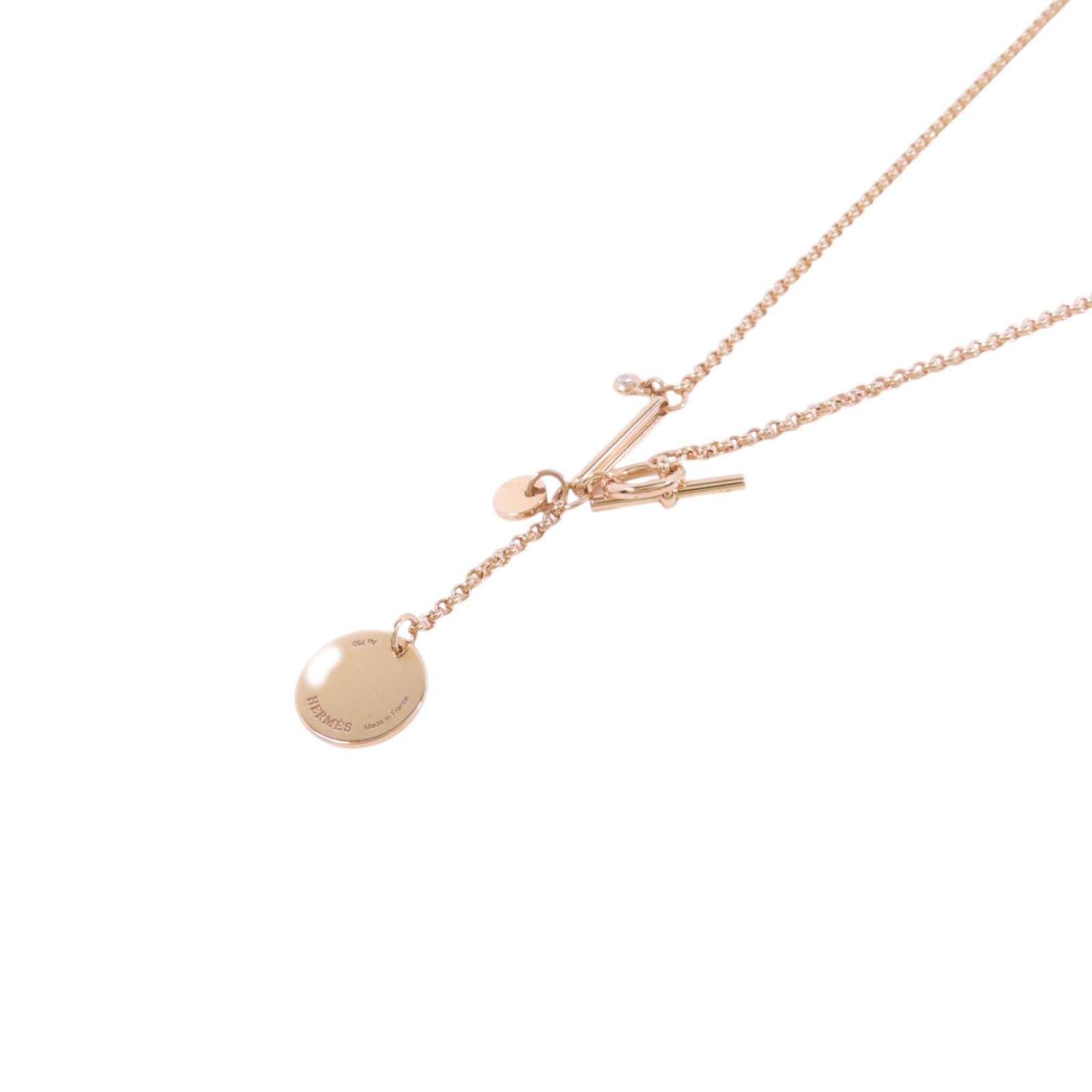 HERMES GHW Ex-Libris Small Diamond Pendent Necklace 18K Rose Gold