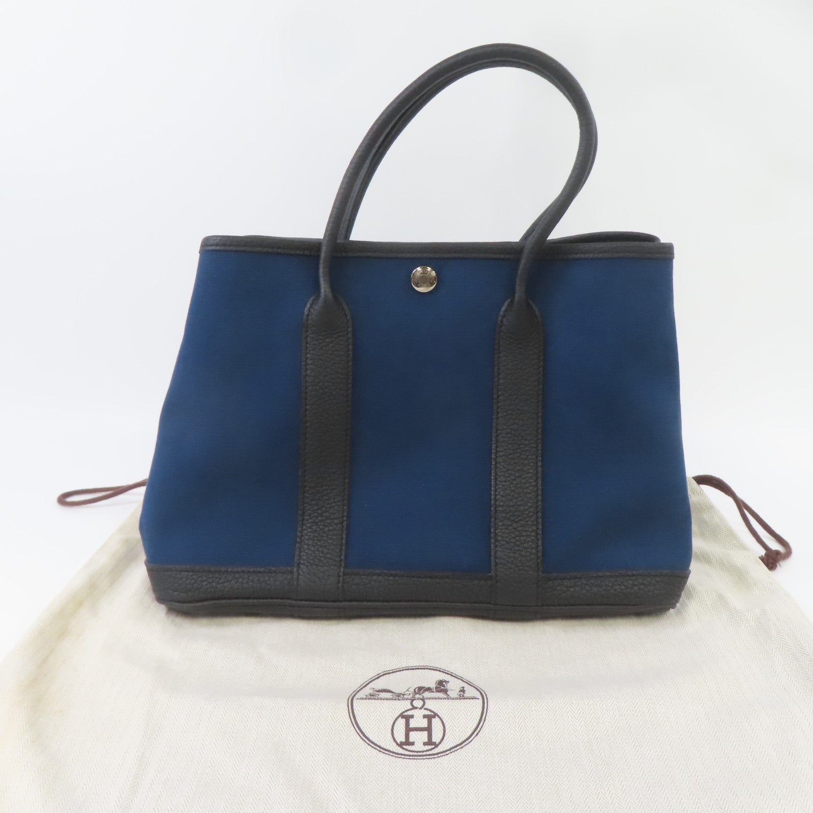HERMES 【激減優惠】帆布Garden Party TPM銀扣手挽袋黑色/藍色