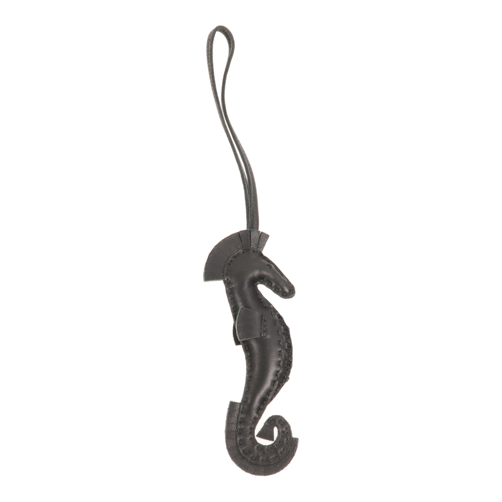 HERMES Milo皮革Hippo Seahorse Charm掛飾Noir