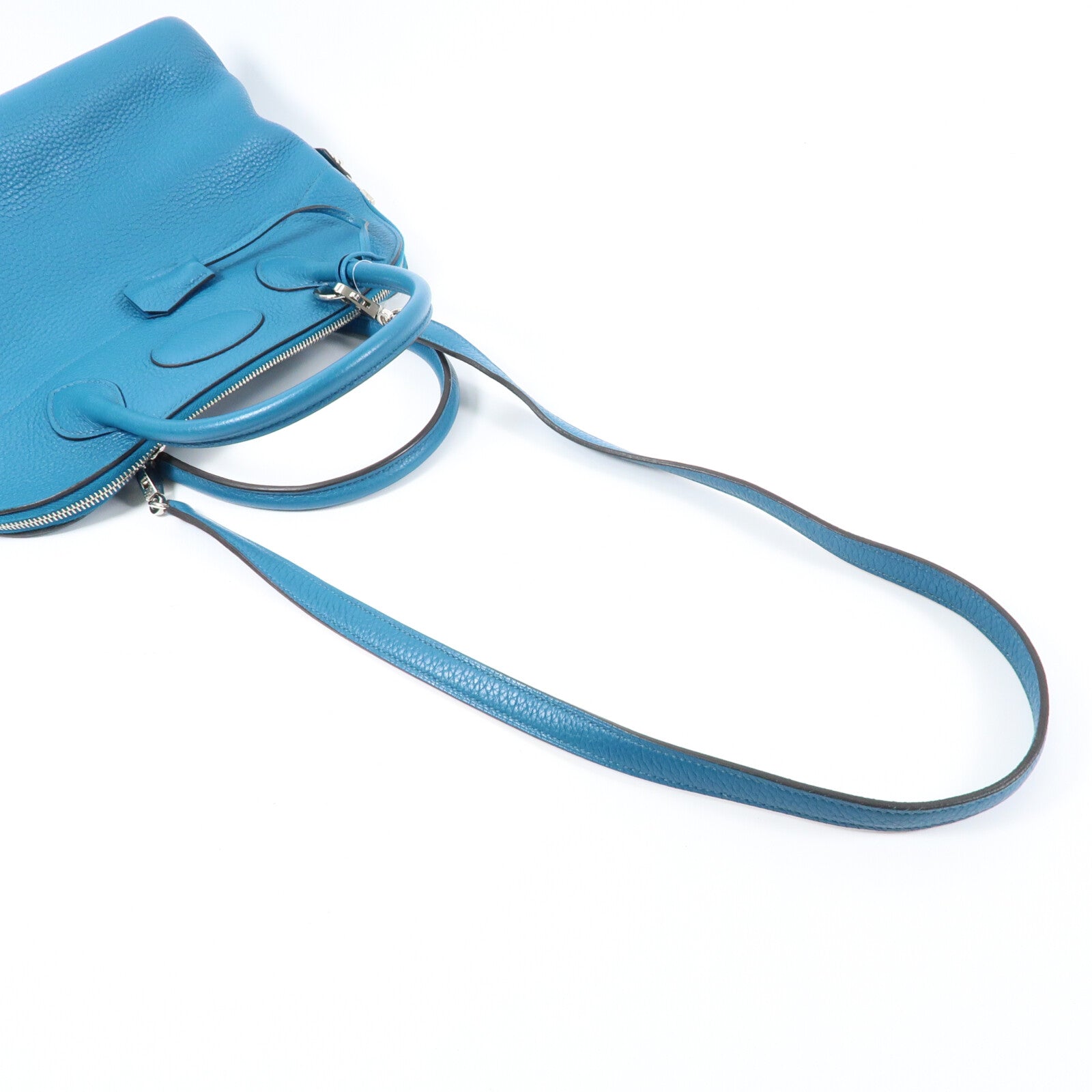 HERMES Clemence皮革Bolide 31銀扣手挽袋Bleu Izmir