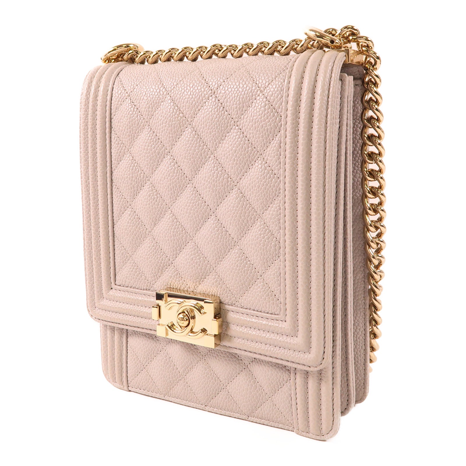 CHANEL CC GHW Boy Chain Shoulder Bag Calfskin Leather Grey