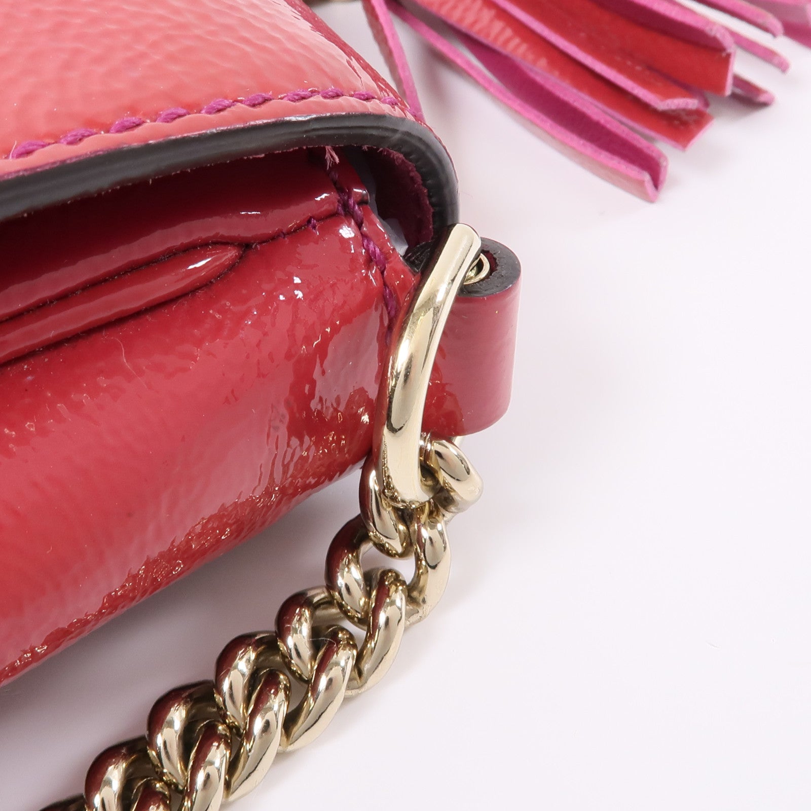 GUCCI 牛皮皮革Chain Shoulder Bag金扣鏈帶肩背袋紅色