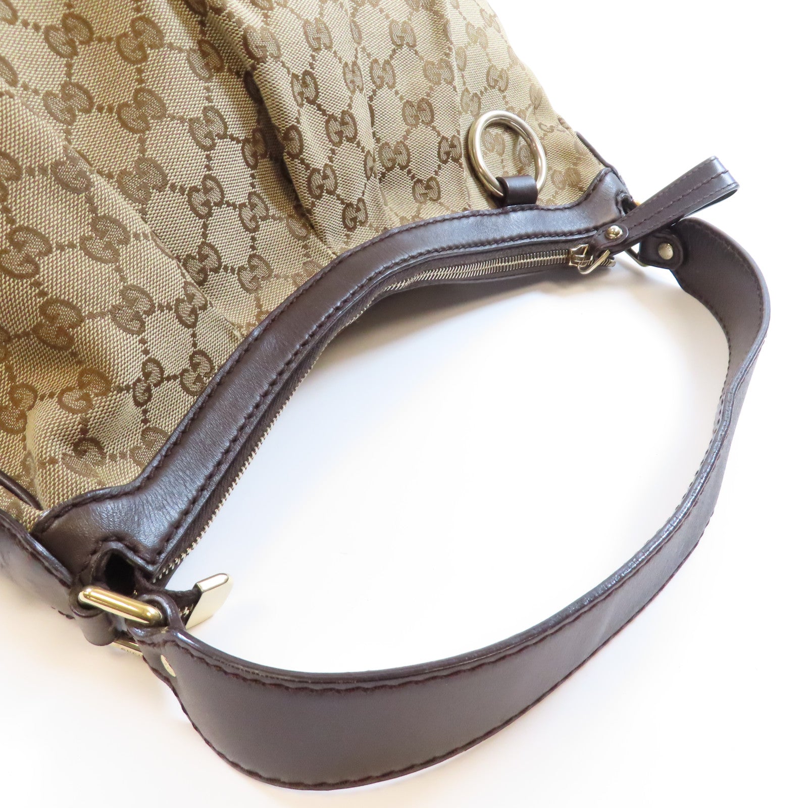 GUCCI 帆布Sukey Hobo金扣肩背袋棕色