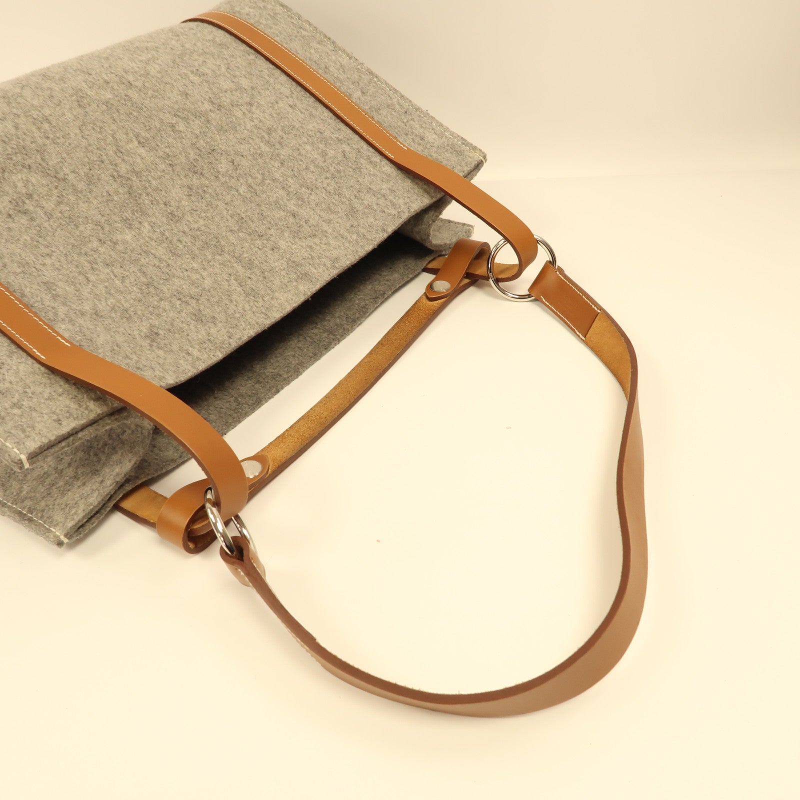 HERMES PHW Cavallic Shoulder Bag Tote Bag Felt Grey/Brown