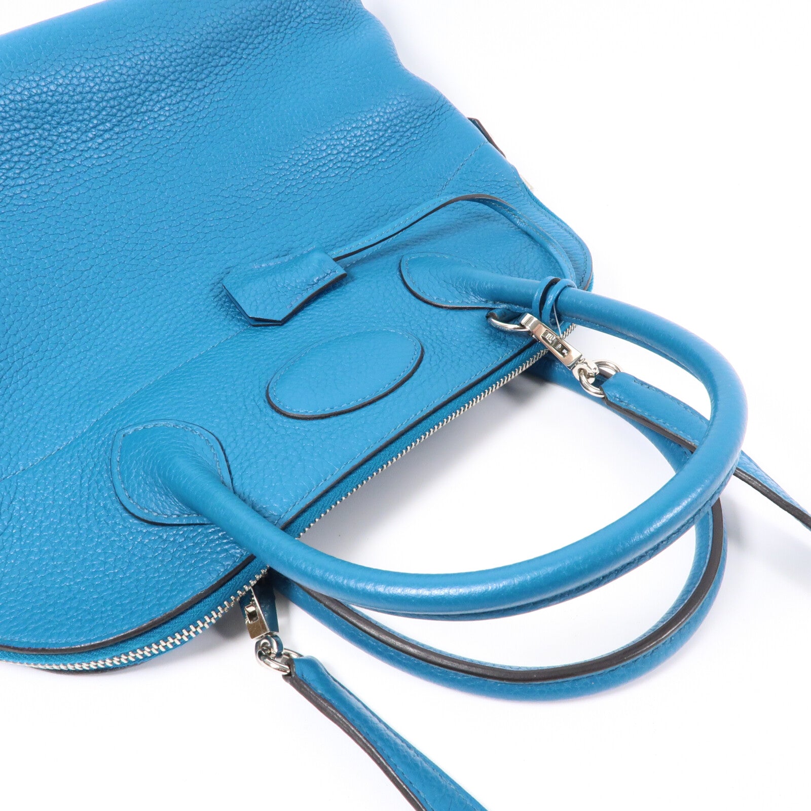 HERMES Clemence皮革Bolide 31銀扣手挽袋Bleu Izmir