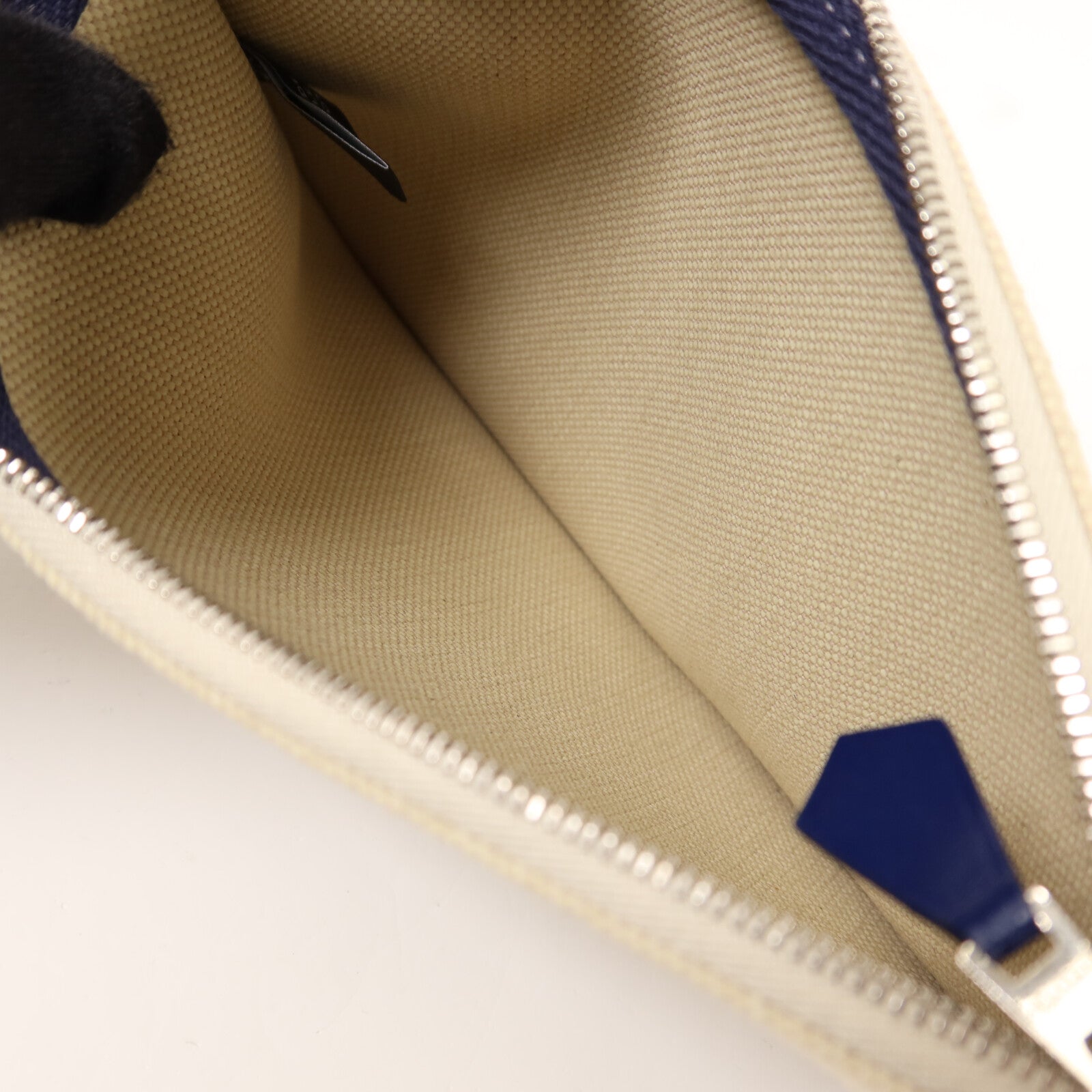HERMES 帆布Herbag PM銀扣手挽肩背兩用袋Beige/Bleu Electrique