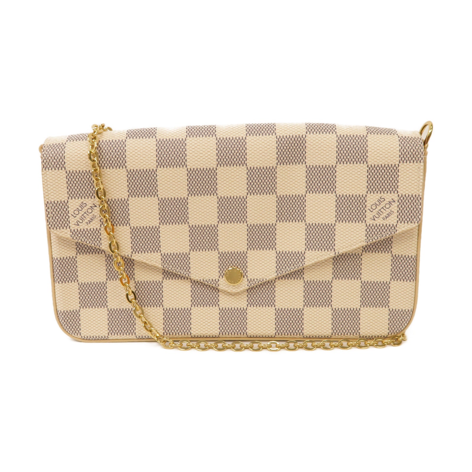 LOUIS VUITTON Damier Azur Pochette Felicice金扣鏈帶肩背袋白色
