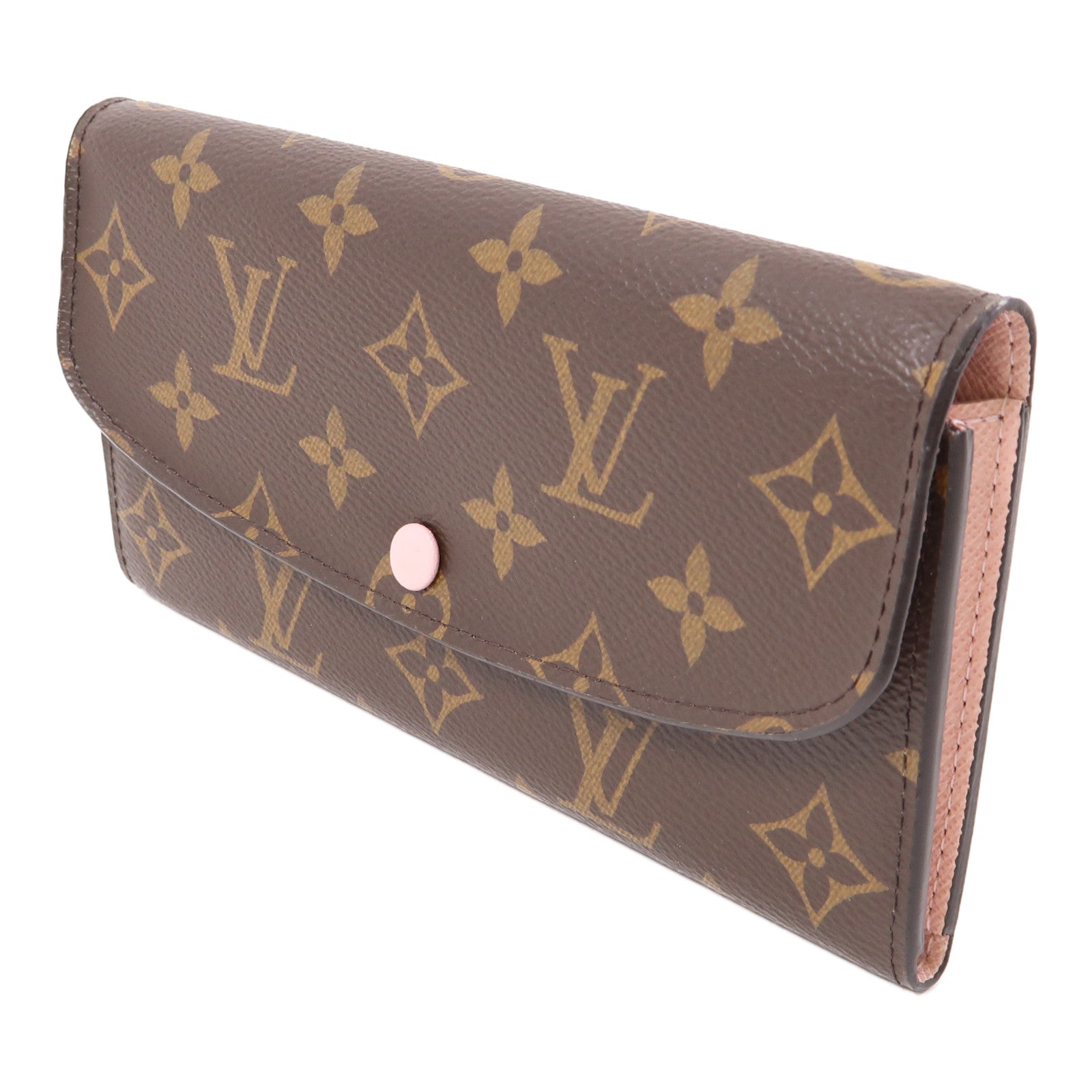 LOUIS VUITTON Monogram Emilie金扣長錢包棕色/粉紅色
