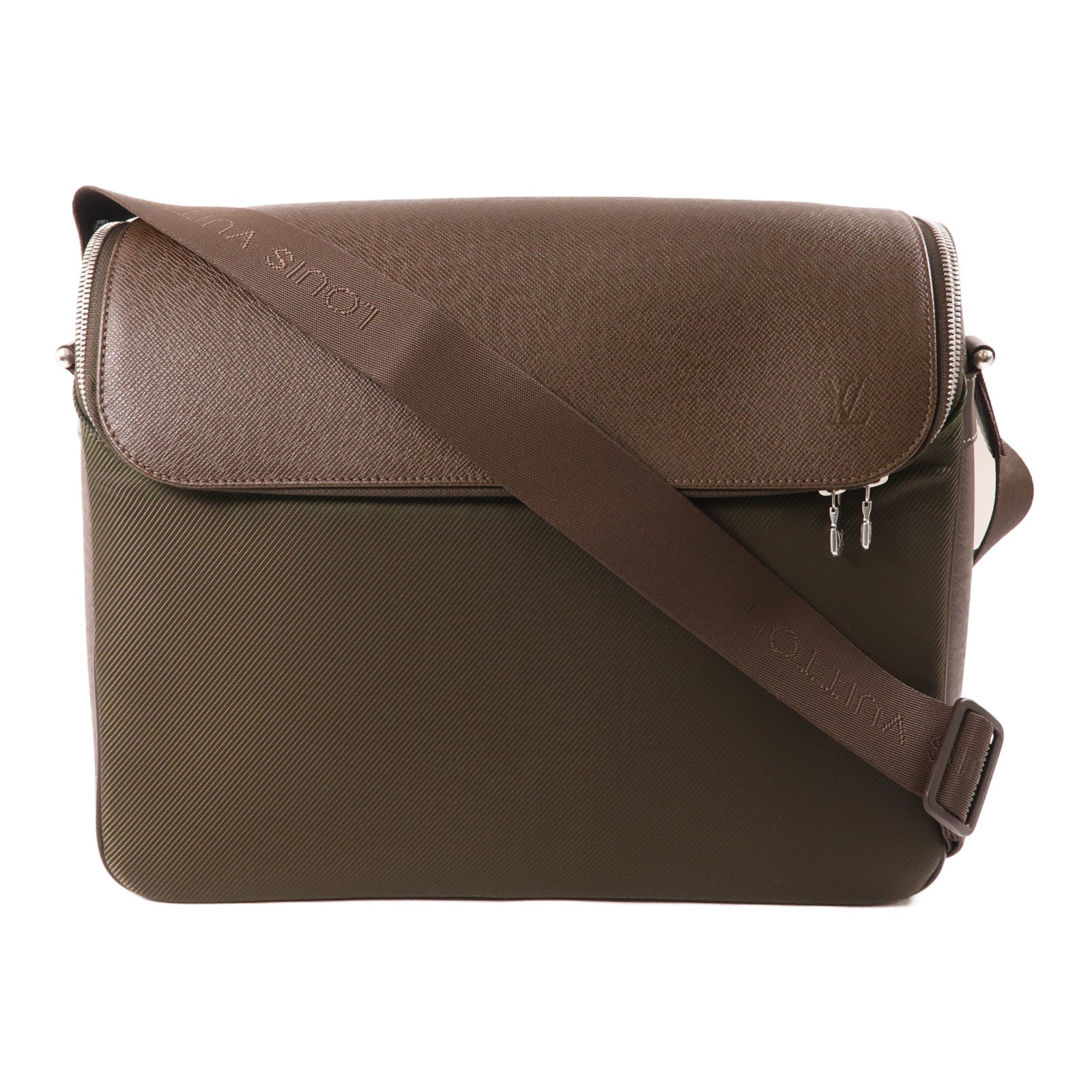 LOUIS VUITTON Taiga Taimyr Grizzli銀扣肩背袋棕色/綠色