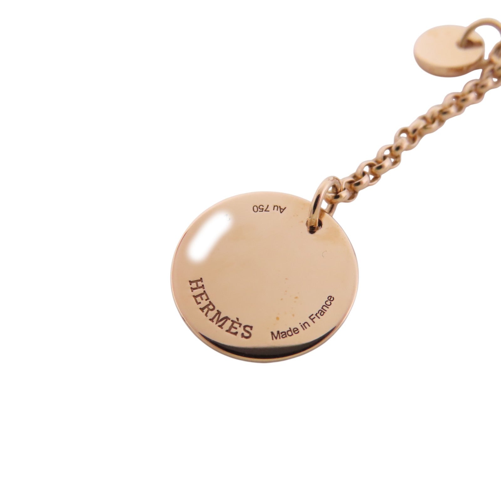 HERMES GHW Ex-Libris Small Diamond Pendent Necklace 18K Rose Gold