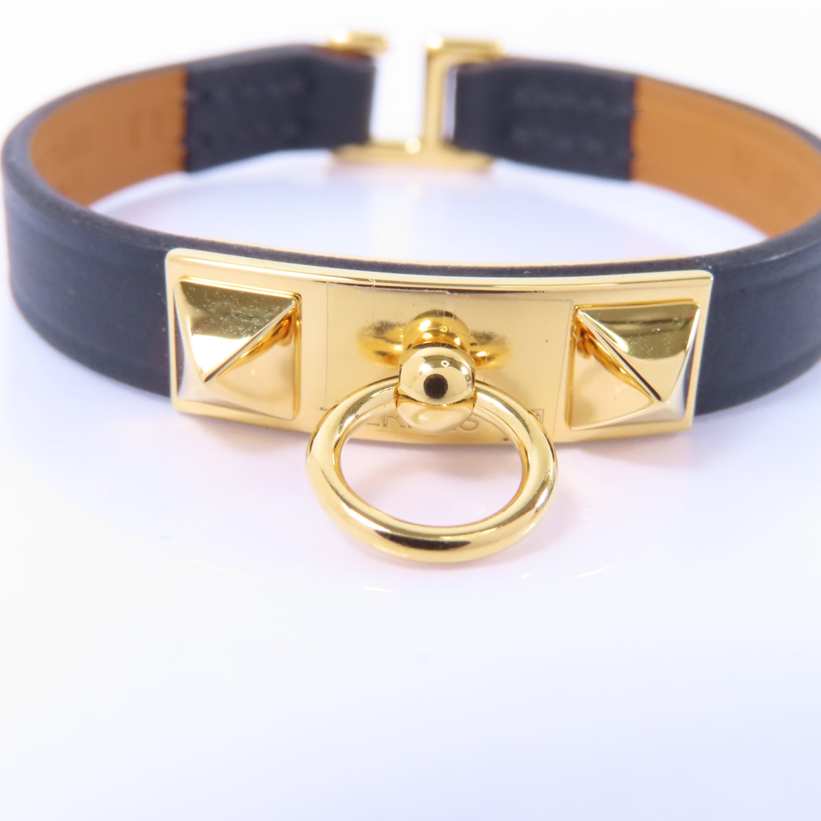 HERMES Epsom皮革Mini Rivate Bracelet手鏈Noir/黑色