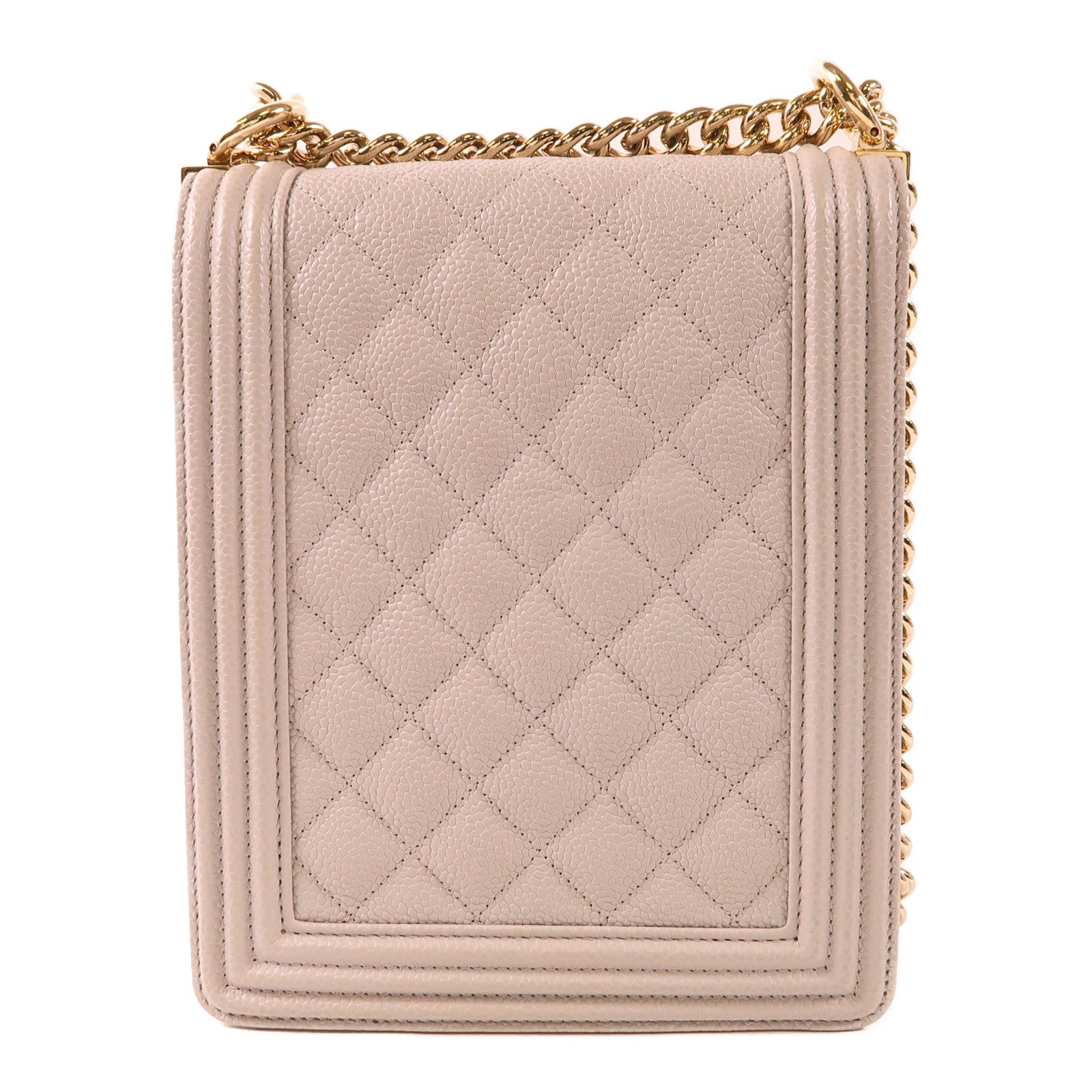 CHANEL CC GHW Boy Chain Shoulder Bag Calfskin Leather Grey