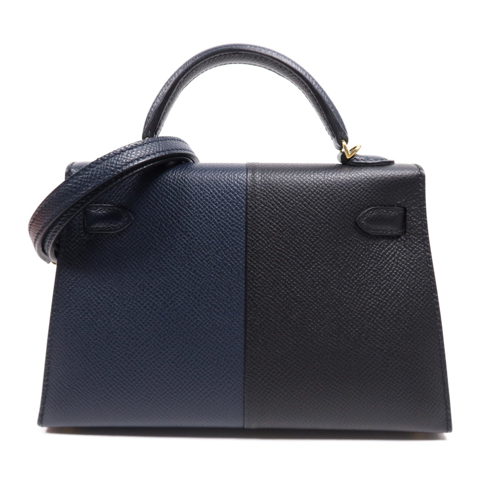 HERMES Epsom皮革Mini Kelly II金扣手挽肩背兩用袋Bleu Indigo/Noir