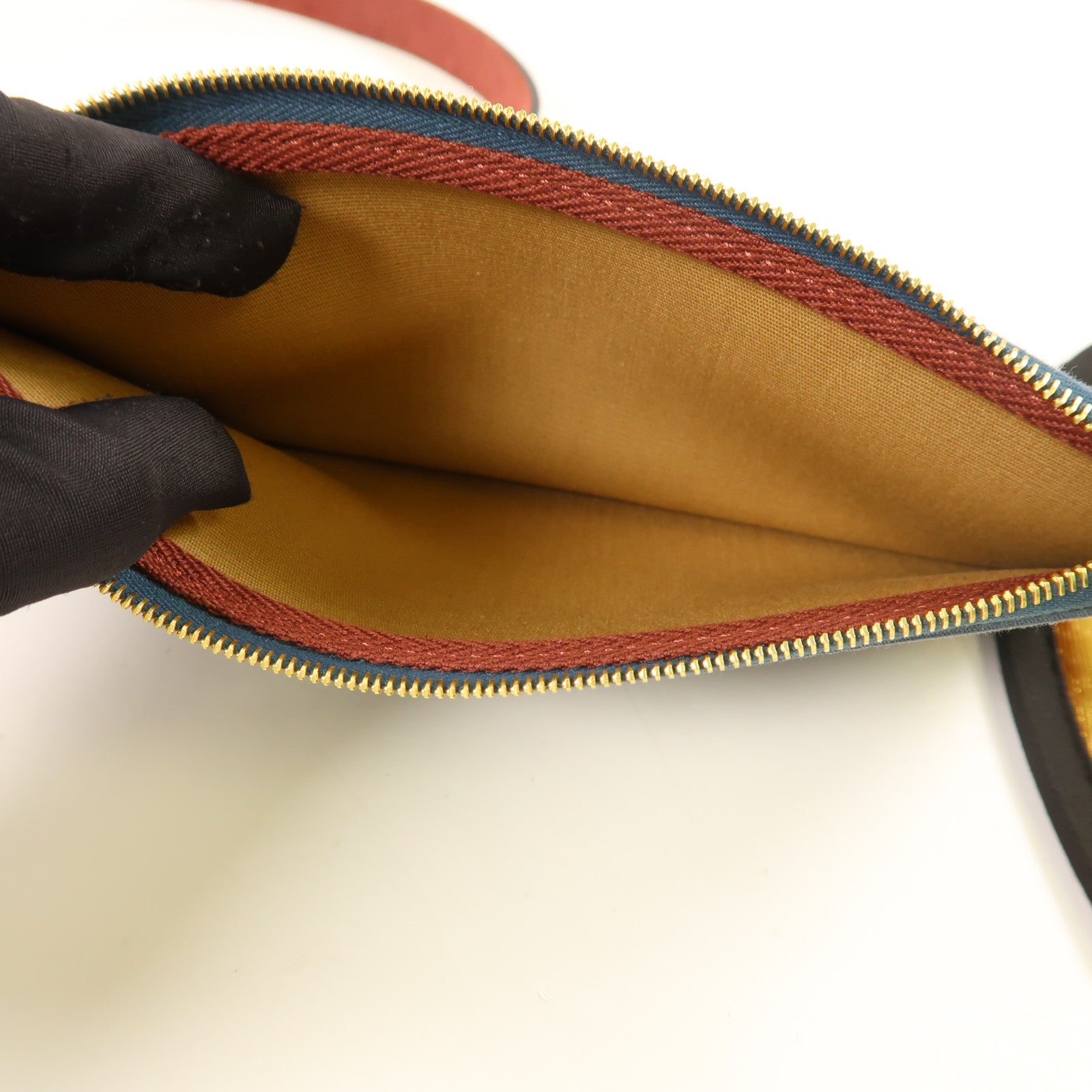 HERMES 帆布Herbag PM金扣手挽肩背兩用袋Trench/Bleu Tempete/Rouge Sellier