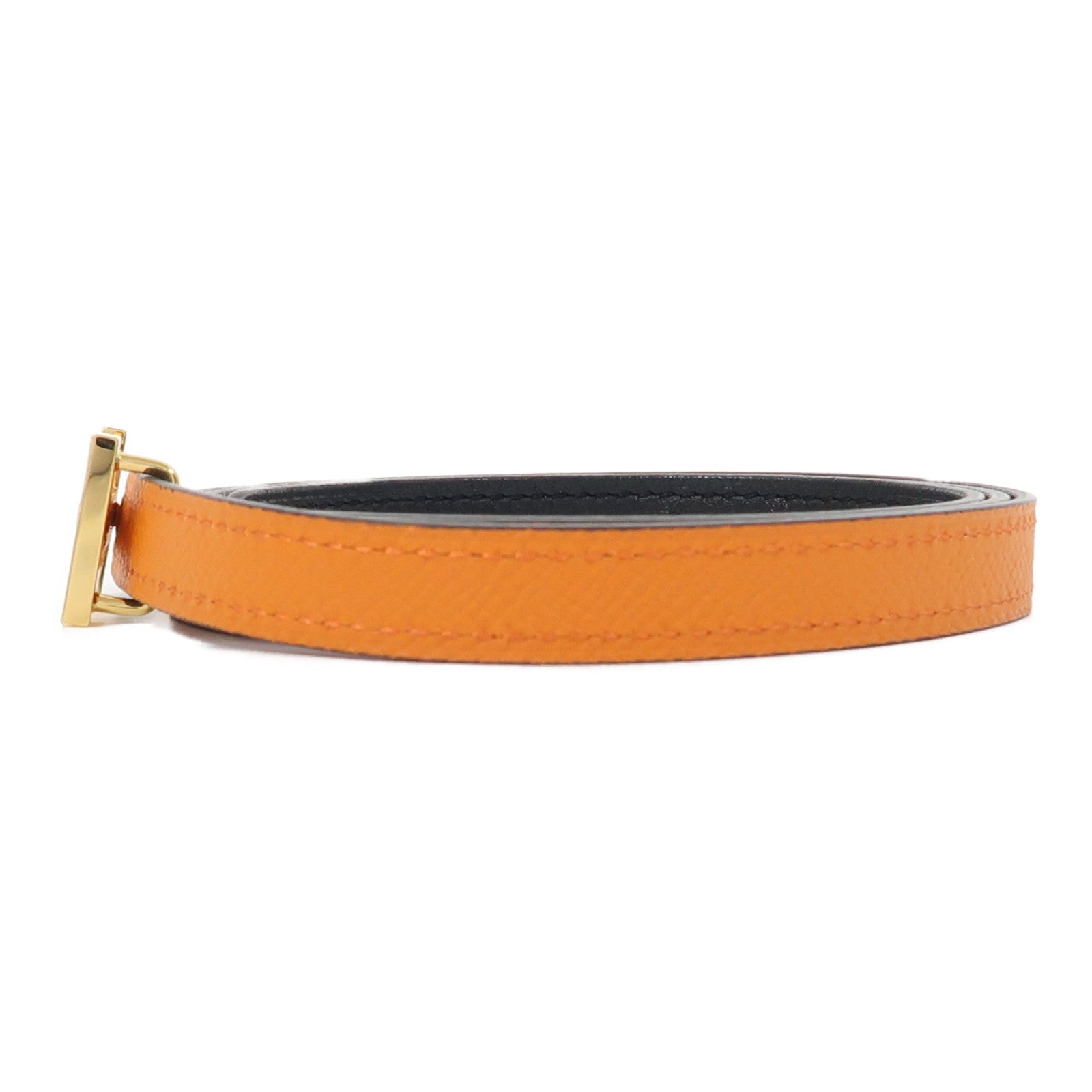 HERMES Epsom皮革/Swift皮革H Belt金扣皮帶橙色/黑色