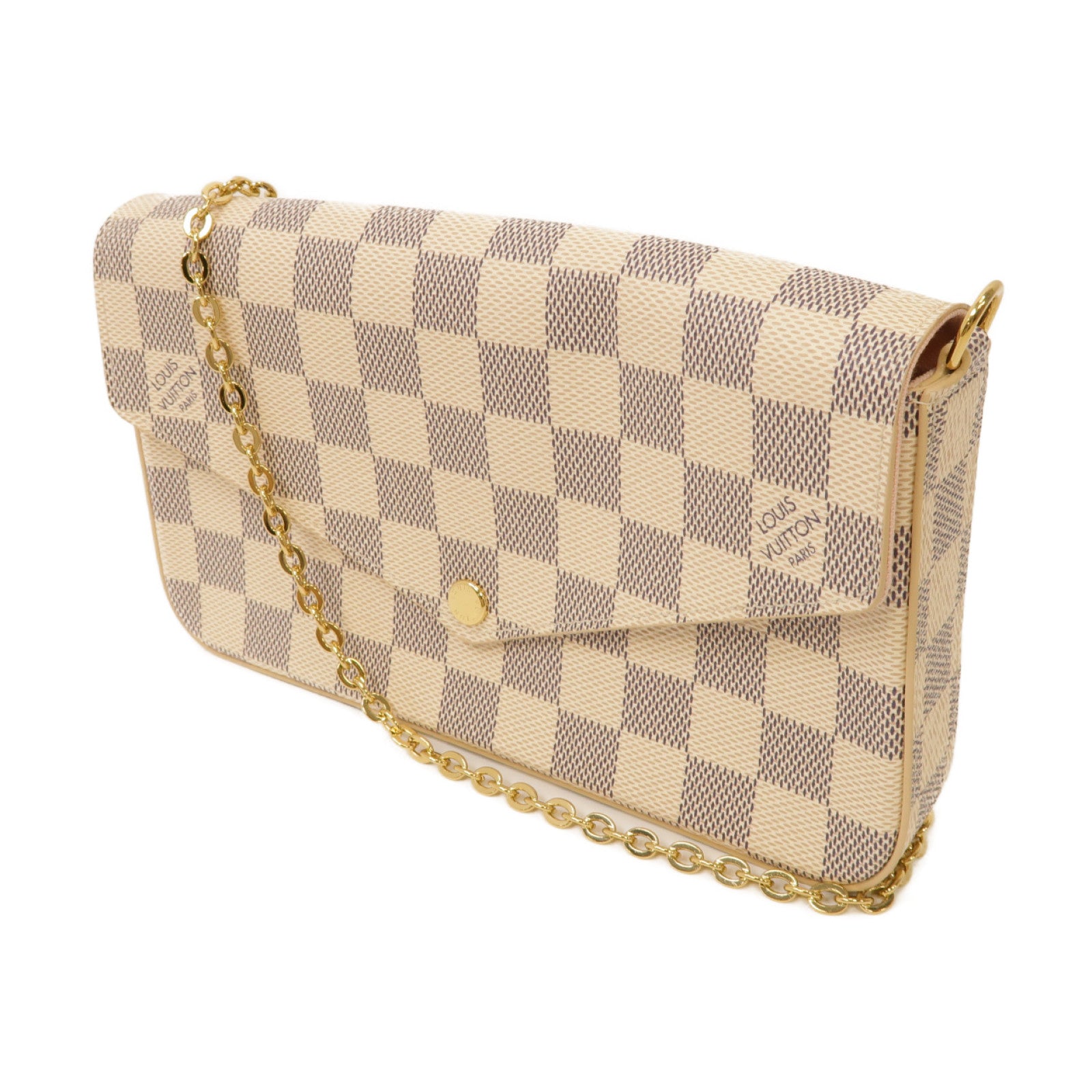 LOUIS VUITTON Damier Azur Pochette Felicice金扣鏈帶肩背袋白色
