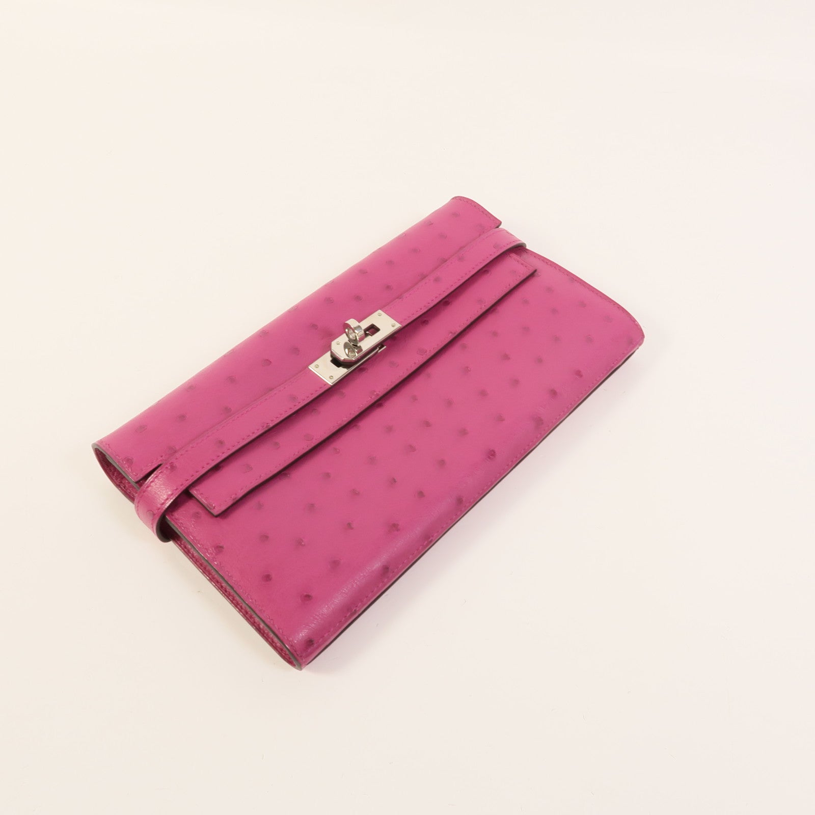 HERMES 【激減優惠】鴕鳥皮革Kelly Wallet長錢包Rose Purple