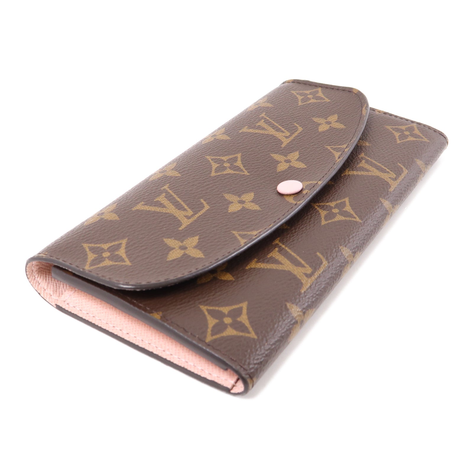 LOUIS VUITTON Monogram Emilie金扣長錢包棕色/粉紅色