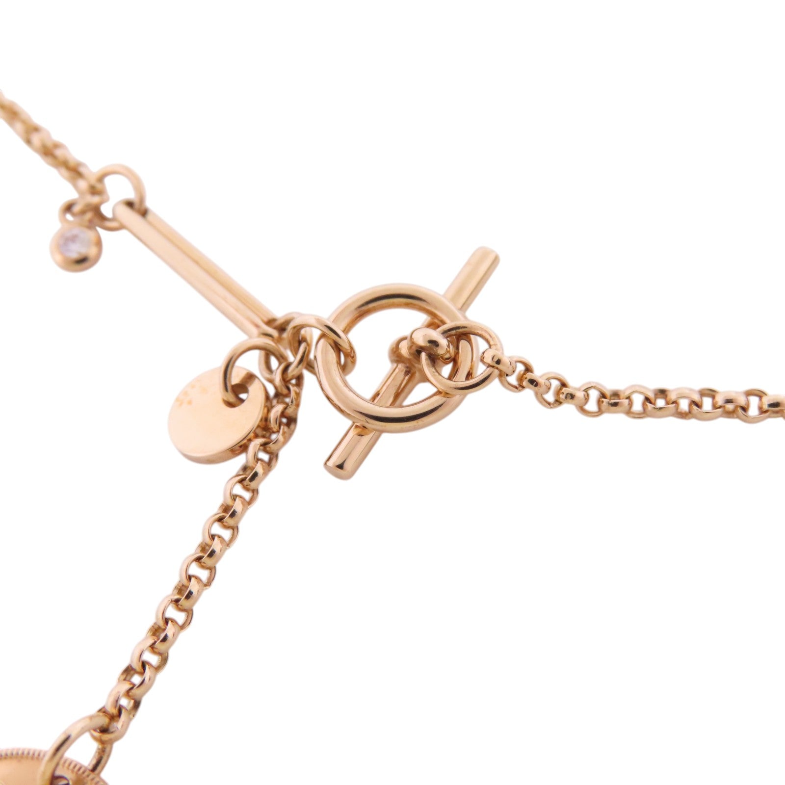 HERMES GHW Ex-Libris Small Diamond Pendent Necklace 18K Rose Gold