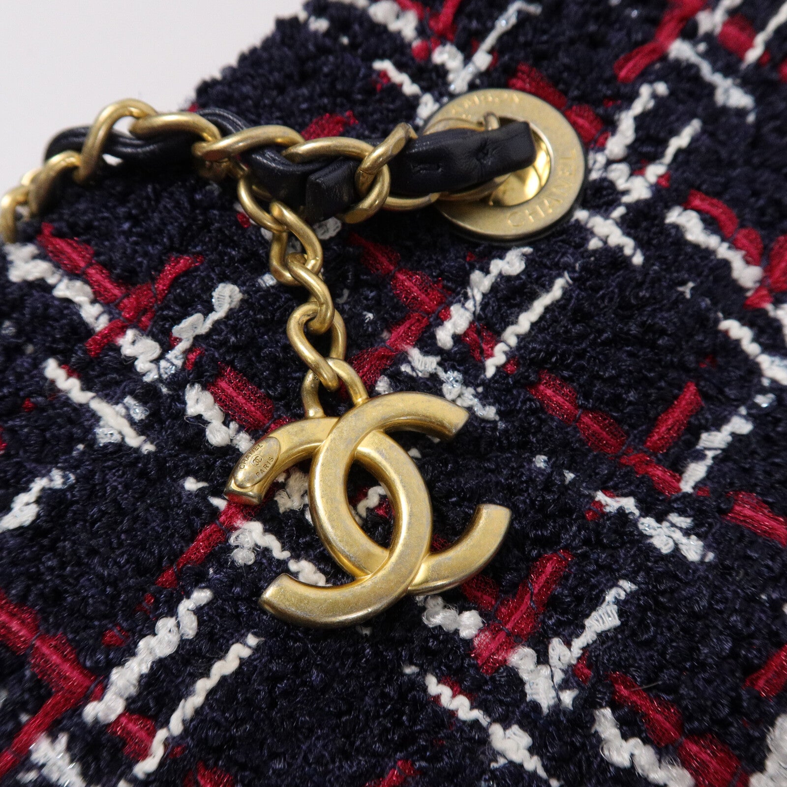 CHANEL Tweed Shopping Tote鏈帶肩背袋