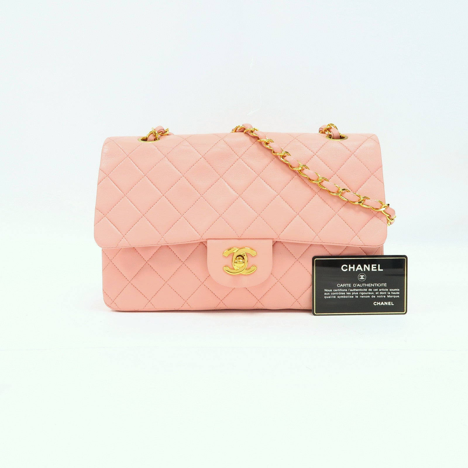 CHANEL 菱格羊皮皮革Classic Chain Shoulder Bag金扣鏈帶肩背袋粉紅色