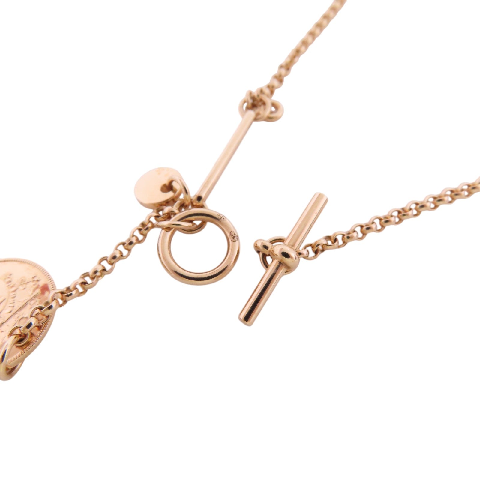 HERMES GHW Ex-Libris Small Diamond Pendent Necklace 18K Rose Gold