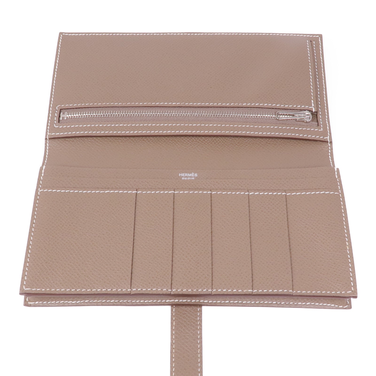 HERMES Epsom皮革Bearn W Snap Wallet銀扣長錢包Etoupe