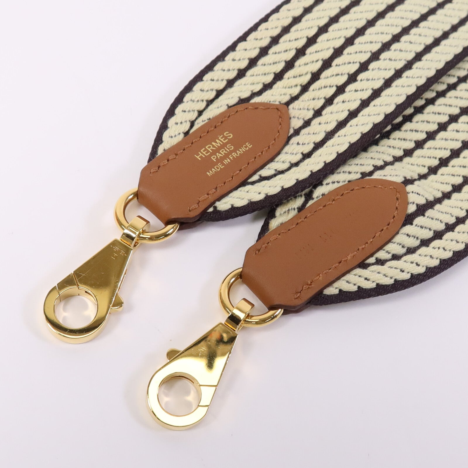 HERMES 帆布Hermes Shoulder Strap金扣掛飾Brown