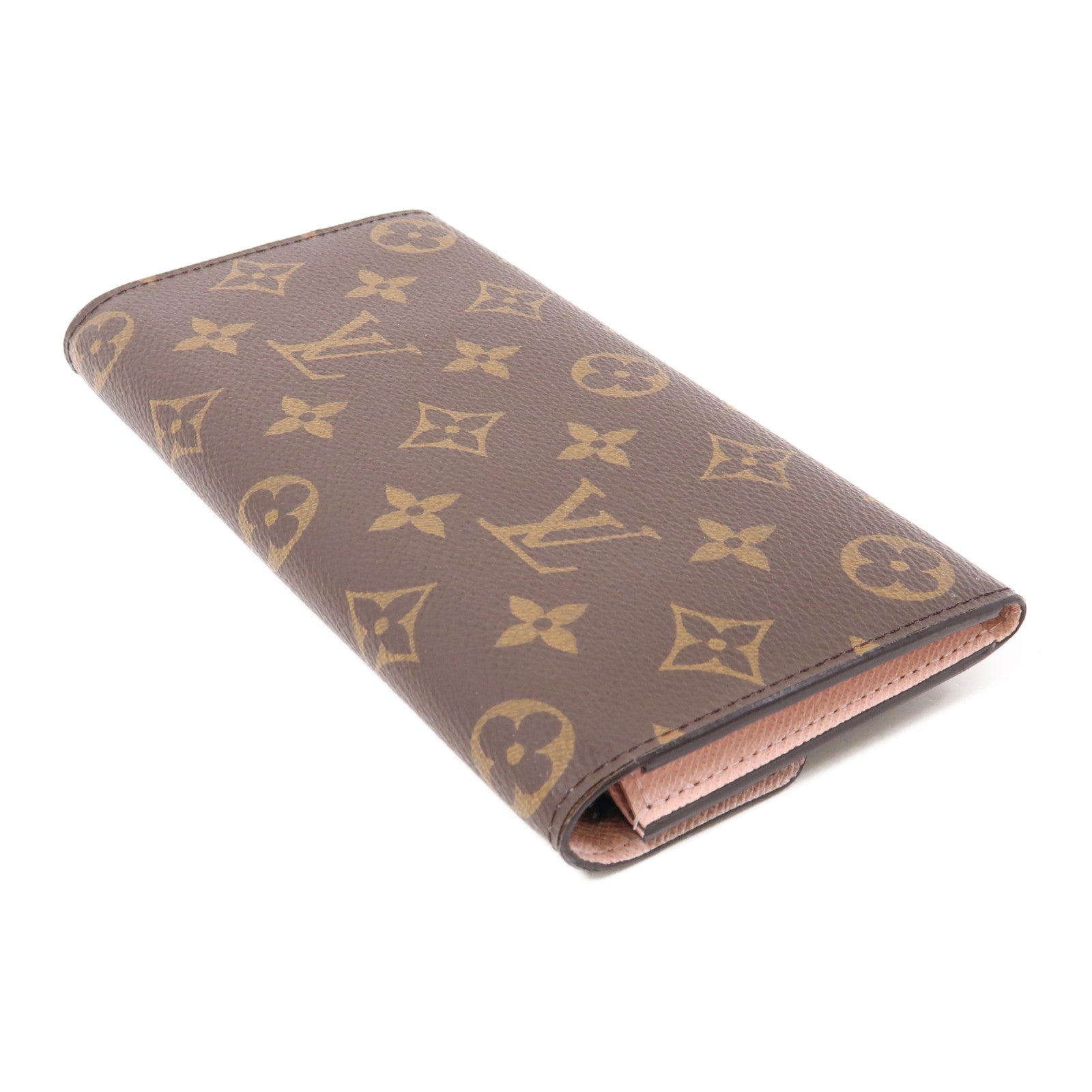 LOUIS VUITTON Monogram Emilie金扣長錢包棕色/粉紅色