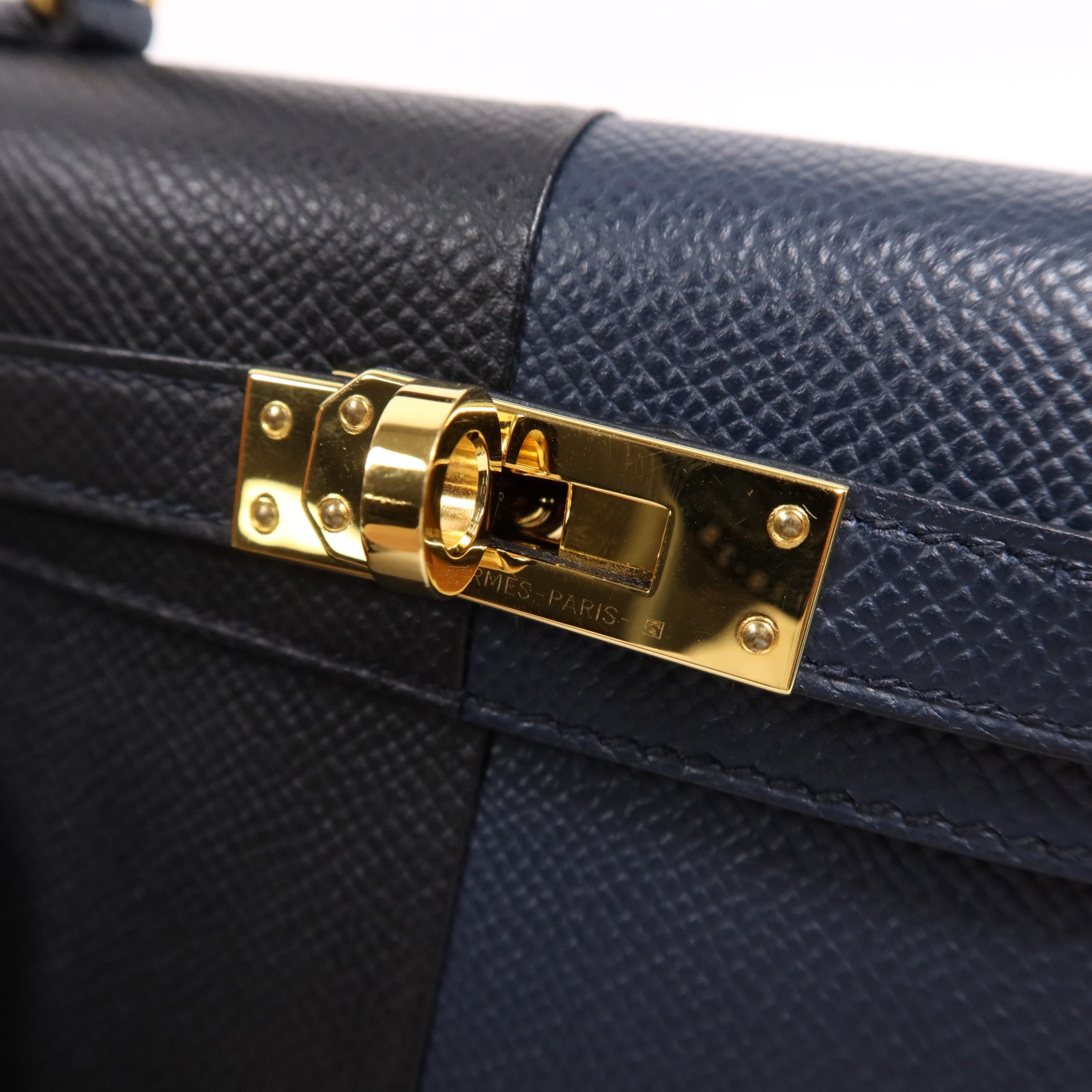 HERMES Epsom皮革Mini Kelly II金扣手挽肩背兩用袋Bleu Indigo/Noir