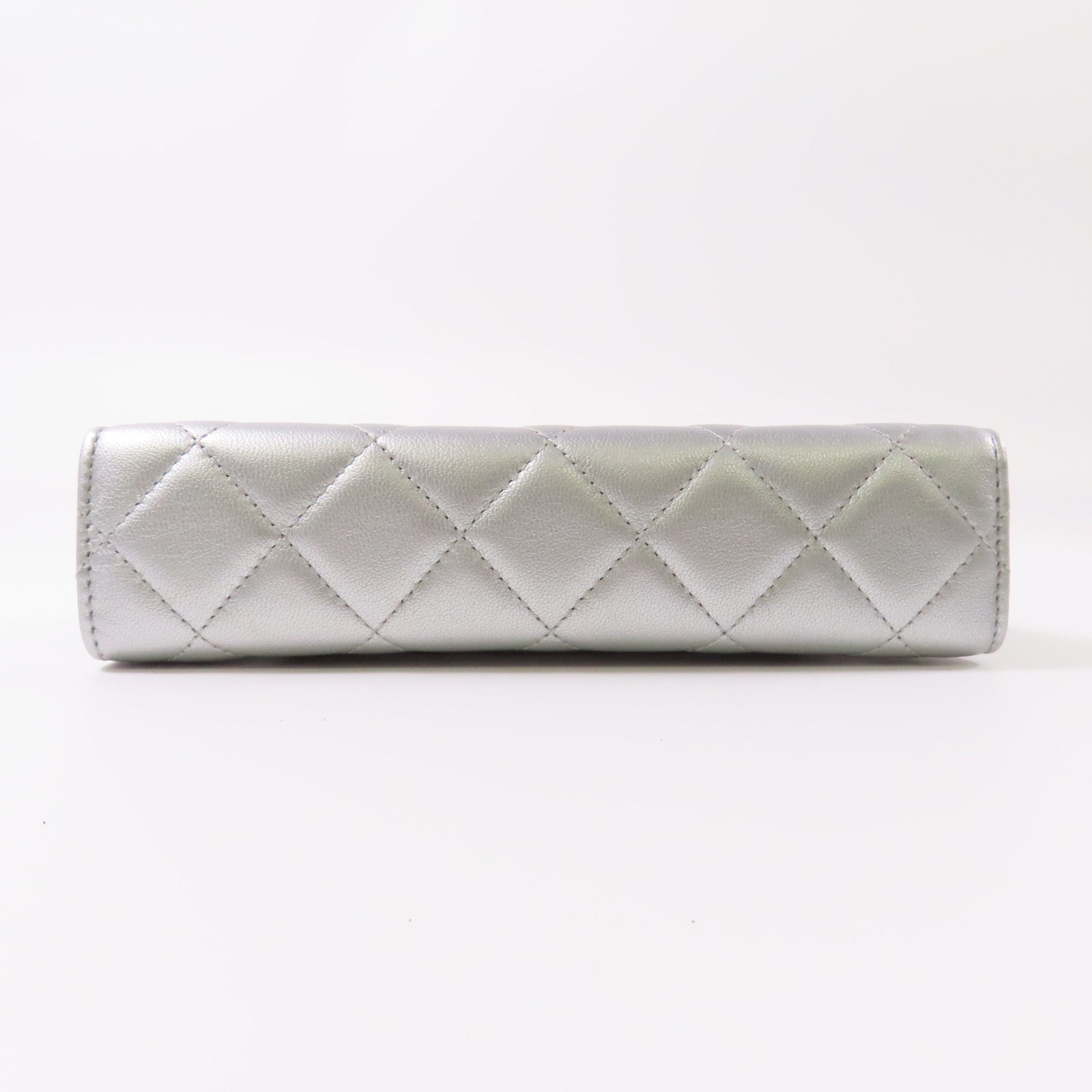 CHANEL 菱格牛皮皮革Hand Bag金扣手挽袋銀色