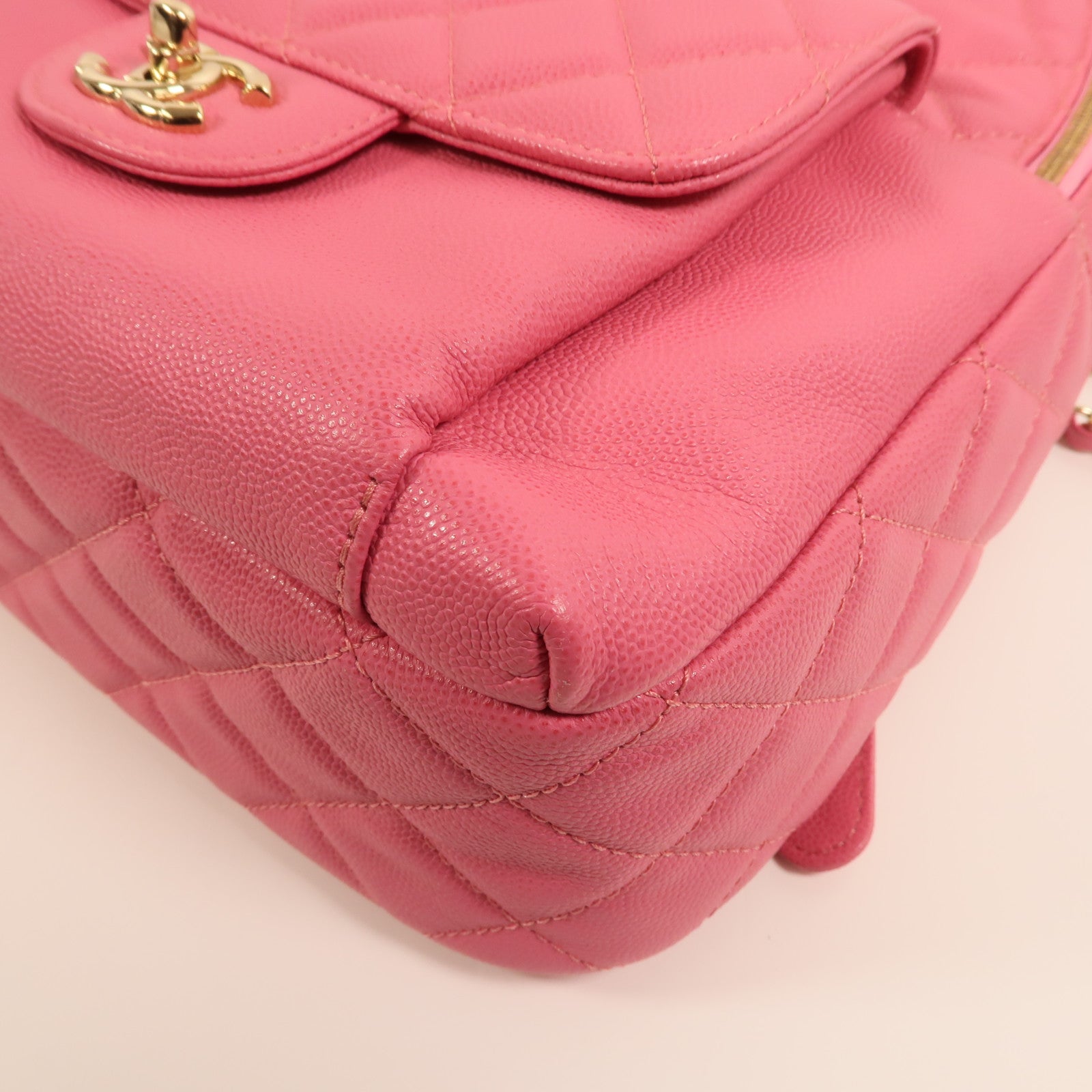 CHANEL 牛皮皮革Rucksack金扣鏈帶背包