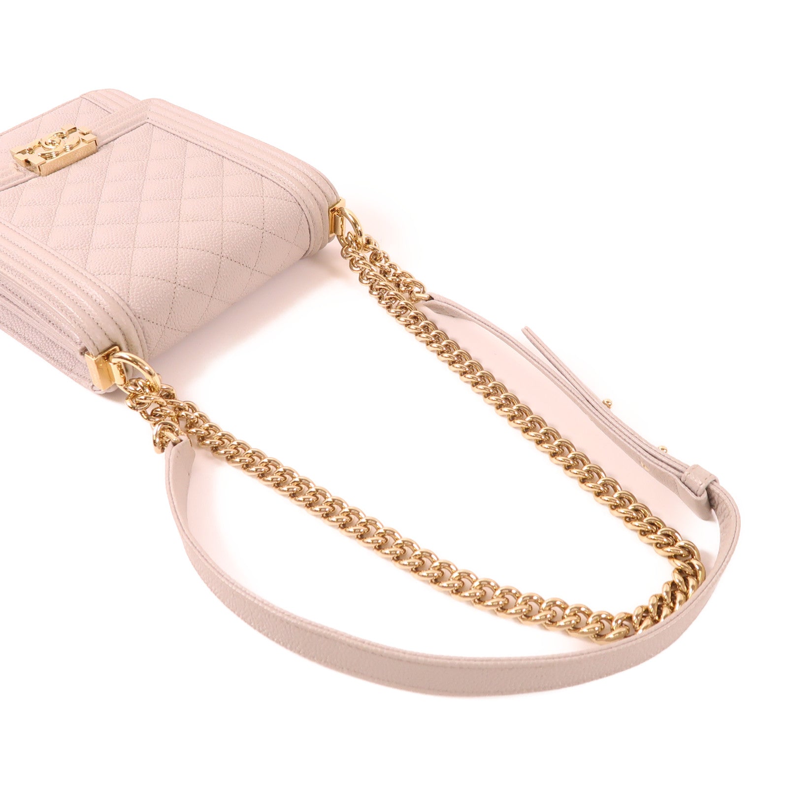 CHANEL CC GHW Boy Chain Shoulder Bag Calfskin Leather Grey